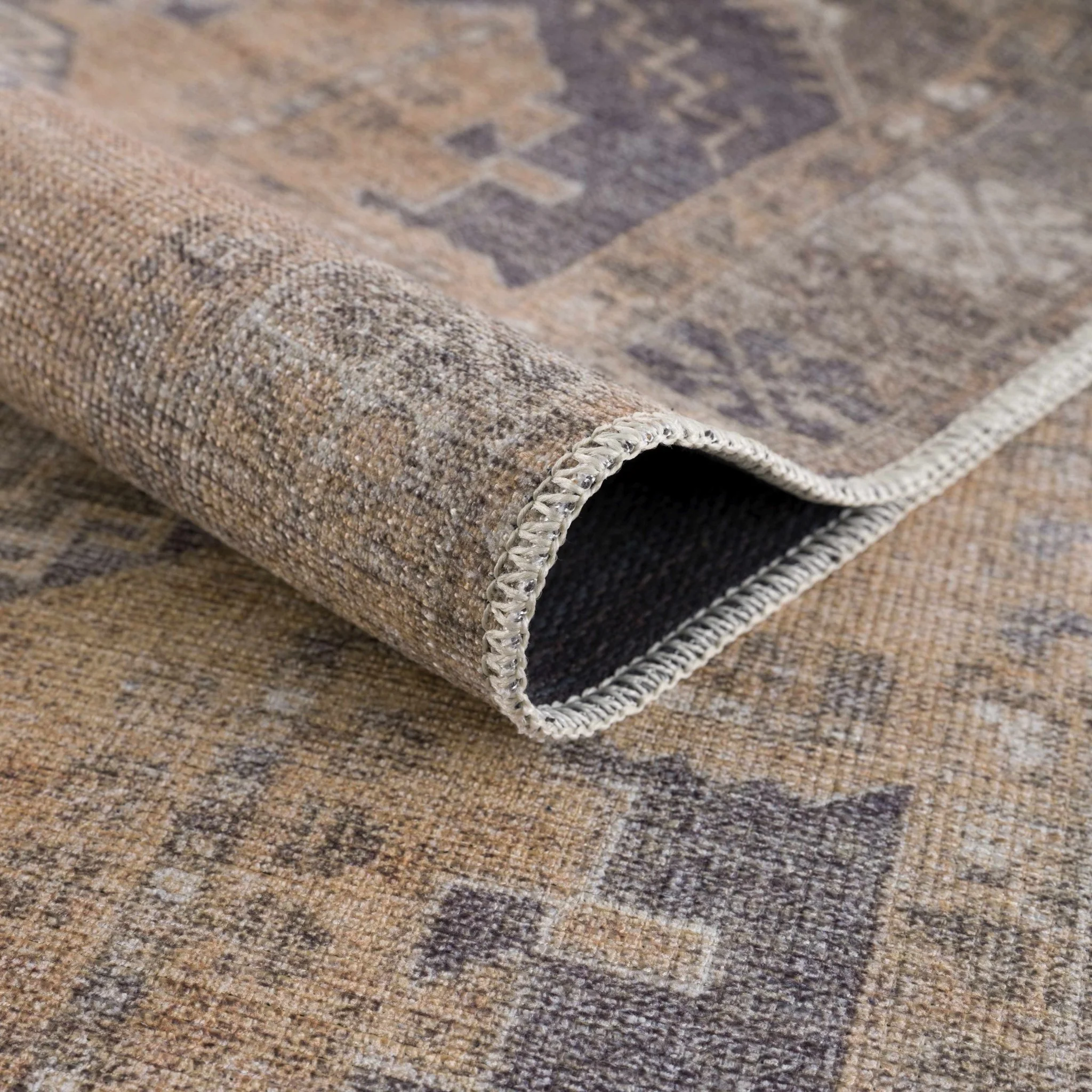 Machine Woven Peach, Silver, Blue and Brown Traditional Machine Washable Rug - Image 3