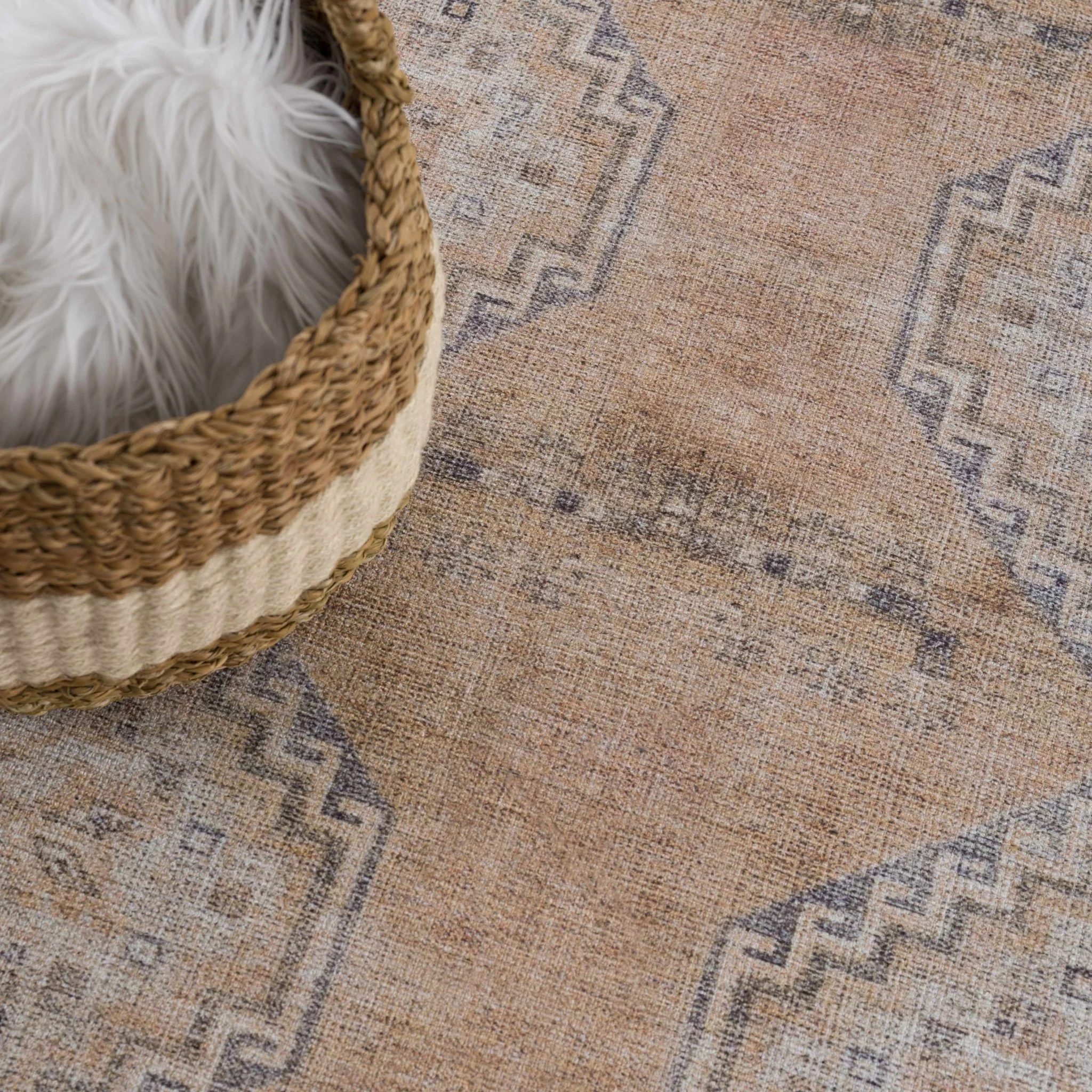 Machine Woven Peach, Silver, Blue and Brown Traditional Machine Washable Rug - Image 5