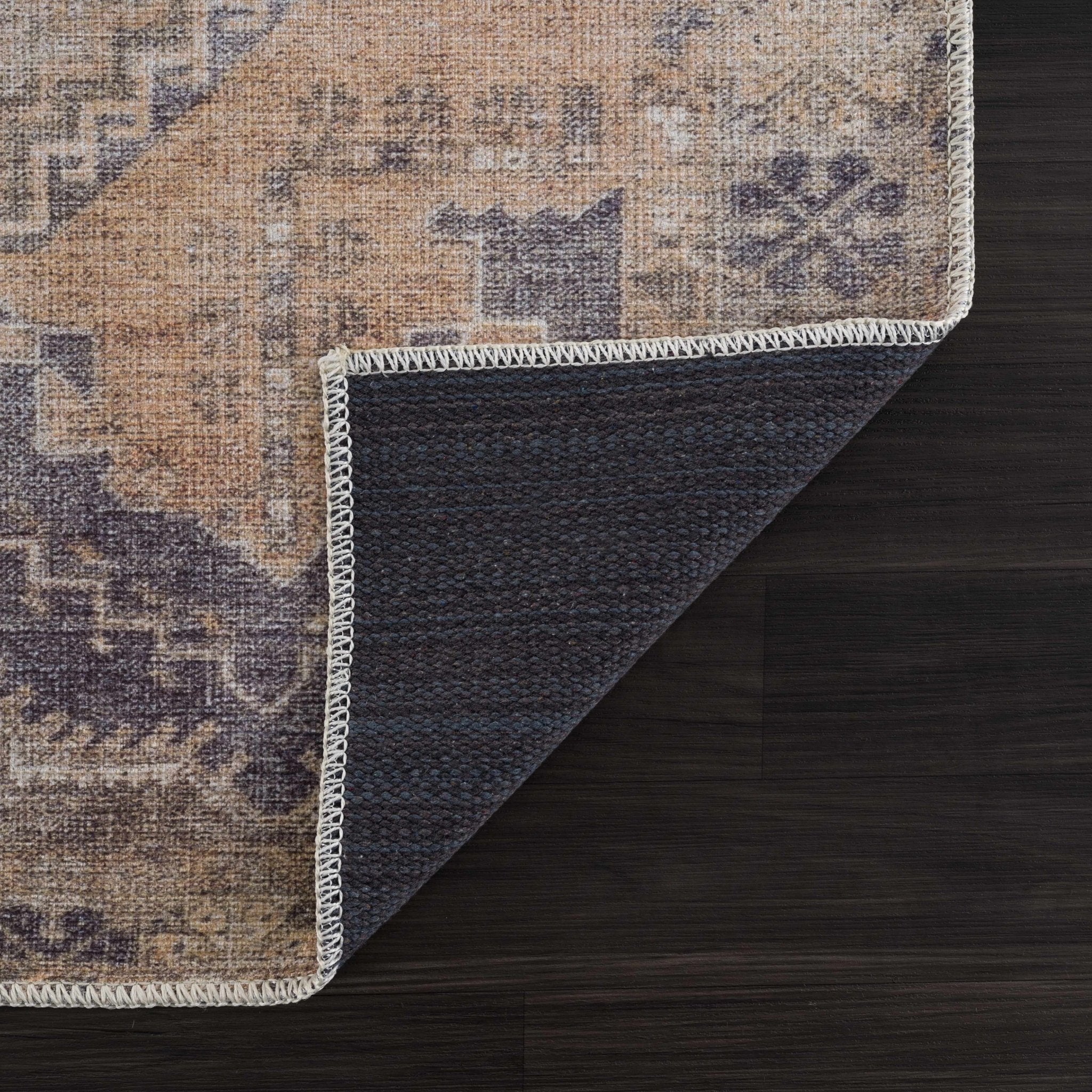 Machine Woven Peach, Silver, Blue and Brown Traditional Machine Washable Rug - Image 6