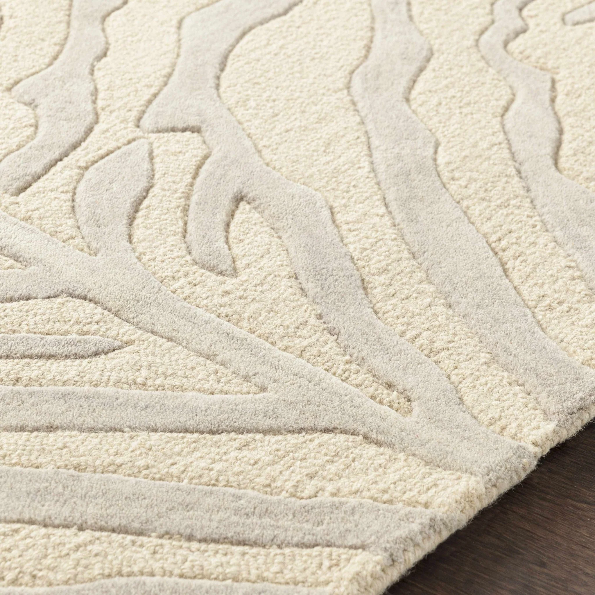 Peora Zebra Print Ivory And Gray Hand Tufted Wool Area Rug - Image 4