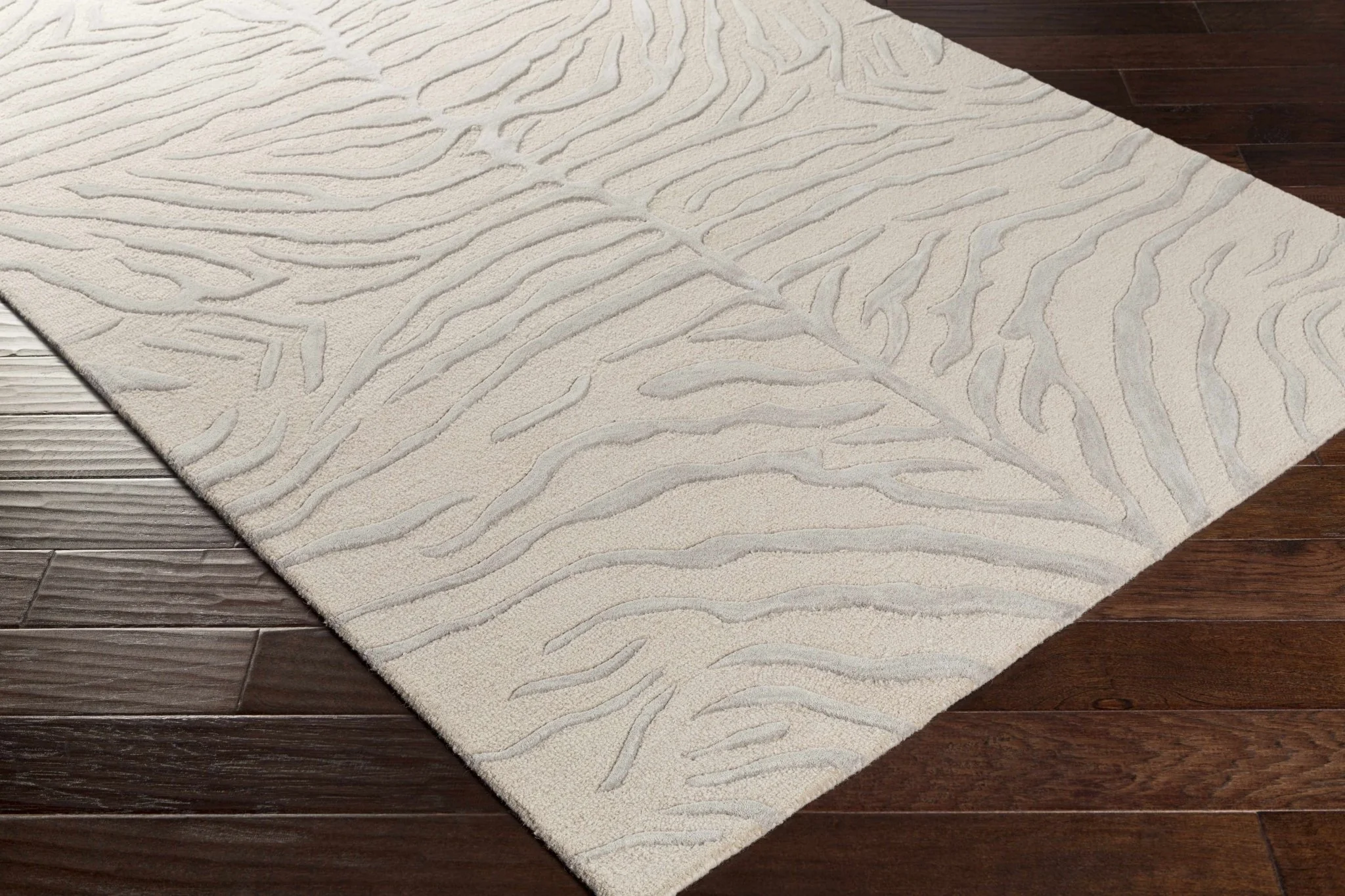 Peora Zebra Print Ivory And Gray Hand Tufted Wool Area Rug - Image 6