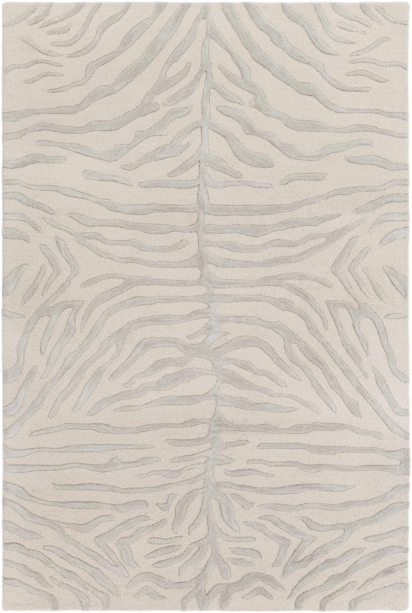 Peora Zebra Print Ivory And Gray Hand Tufted Wool Area Rug - Image 9