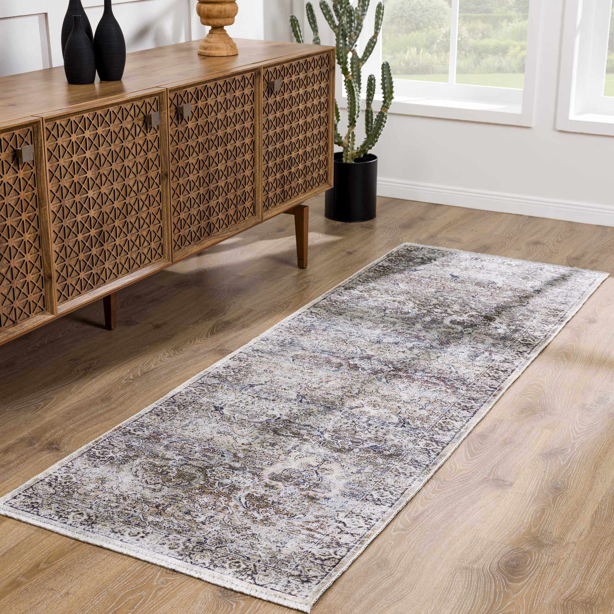 Oriental Transitional Design Beige, Brown and Camel Style Low Pile Area Rug - Image 10