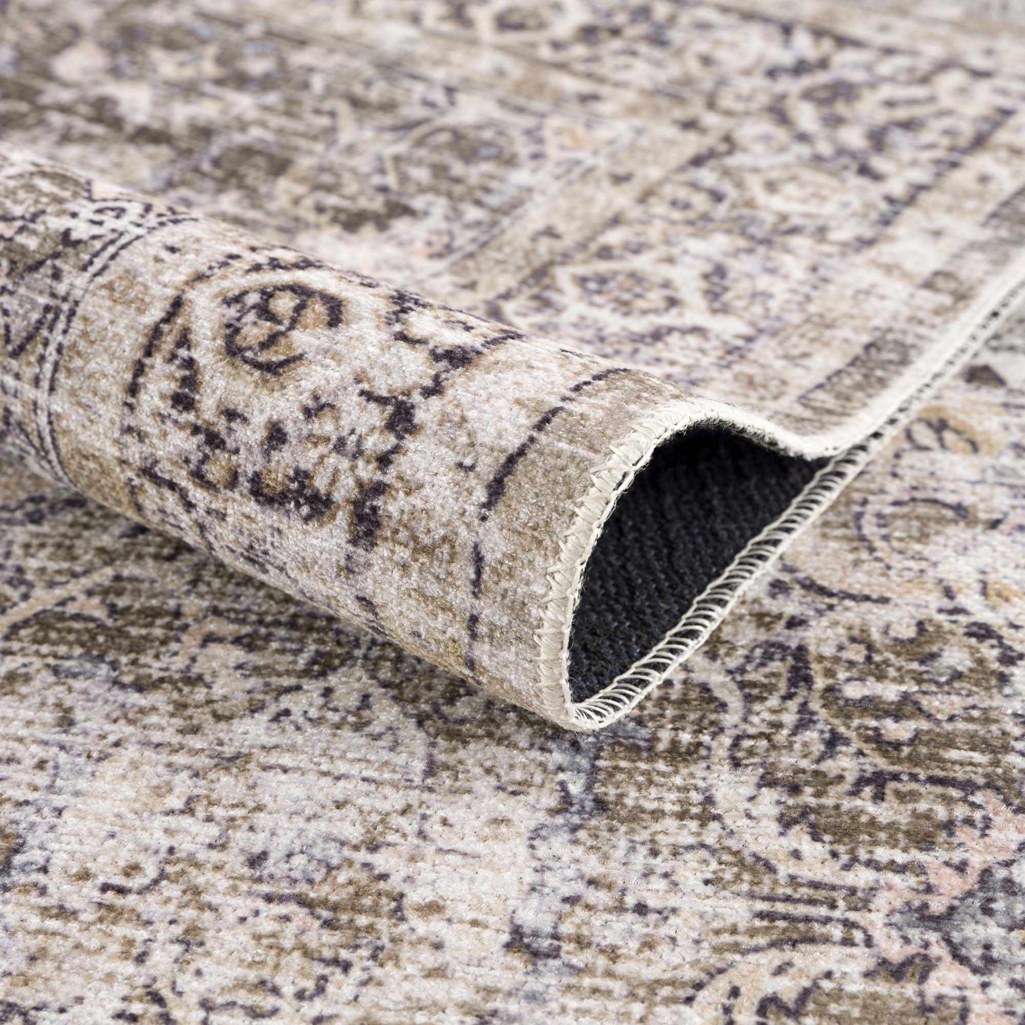 Oriental Transitional Design Beige, Brown and Camel Style Low Pile Area Rug - Image 12