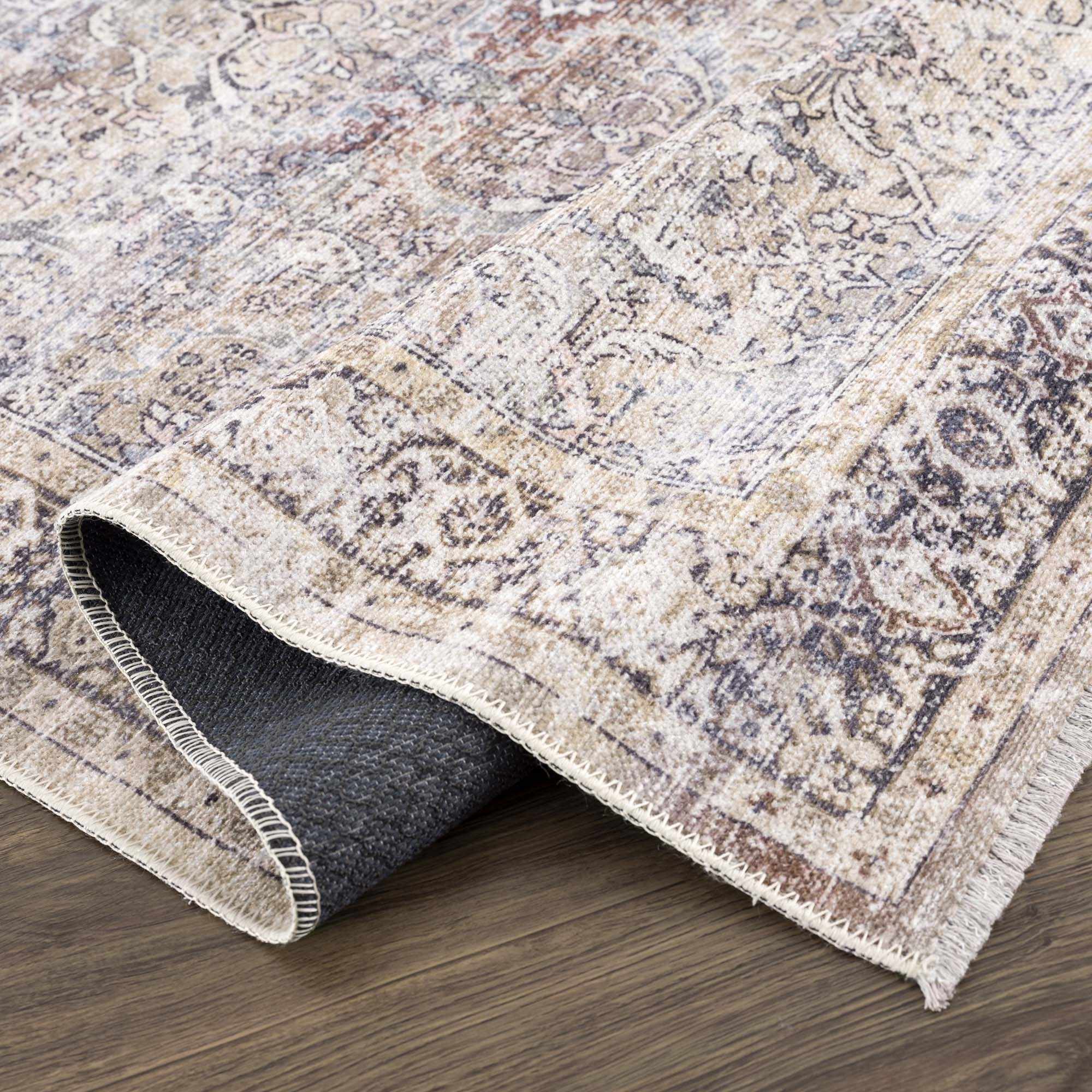 Oriental Transitional Design Beige, Brown and Camel Style Low Pile Area Rug - Image 13