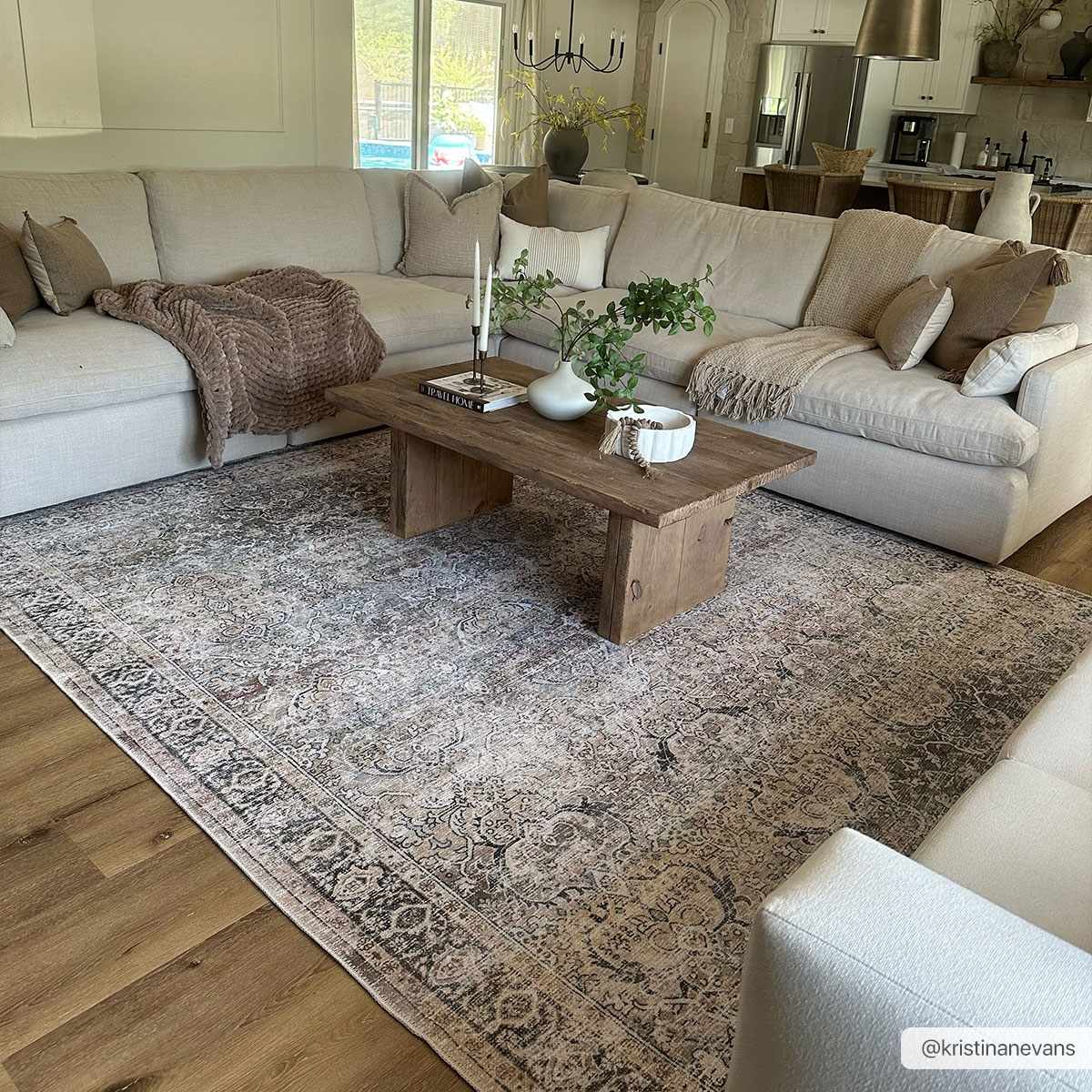 Oriental Transitional Design Beige, Brown and Camel Style Low Pile Area Rug - Image 4