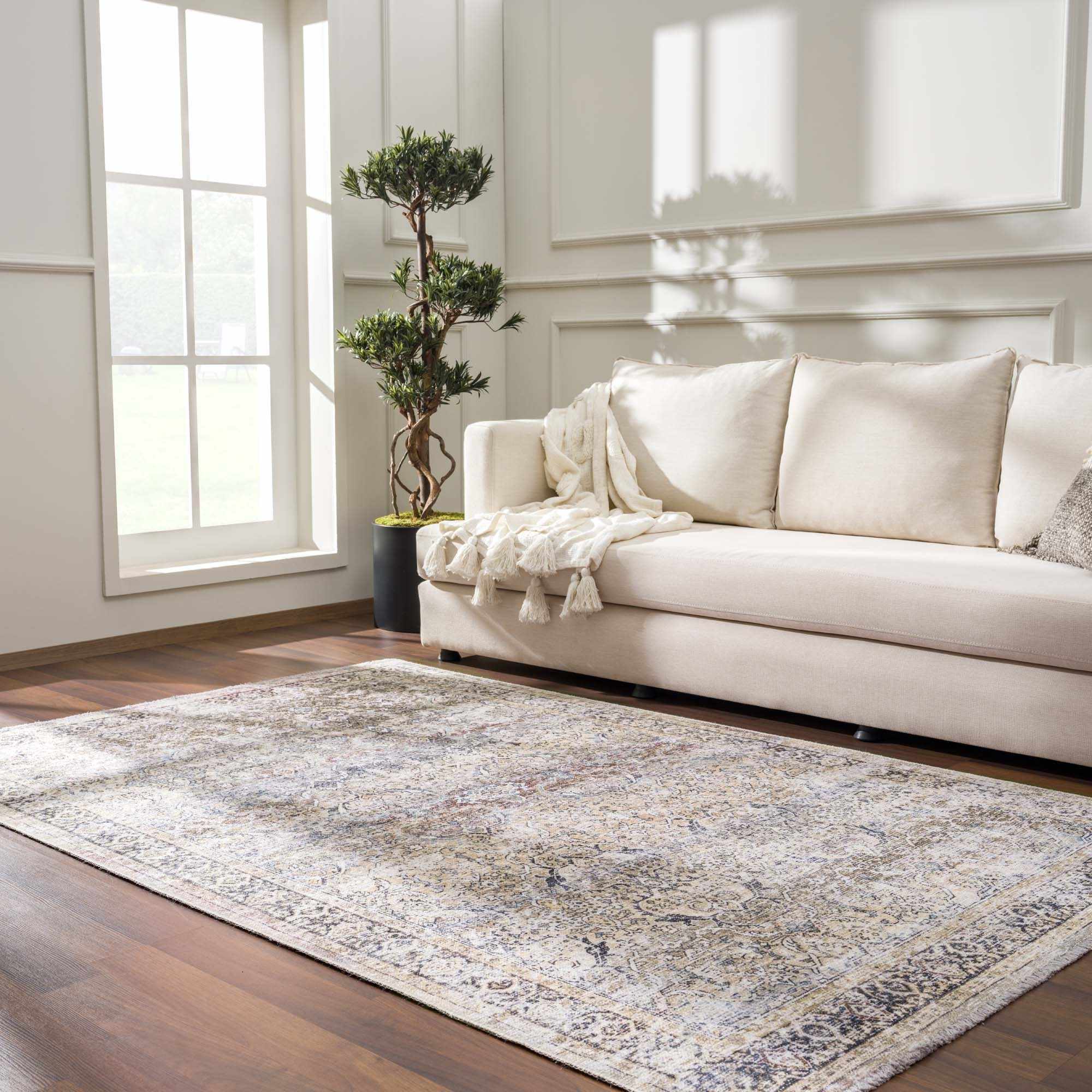 Oriental Transitional Design Beige, Brown and Camel Style Low Pile Area Rug - Image 8