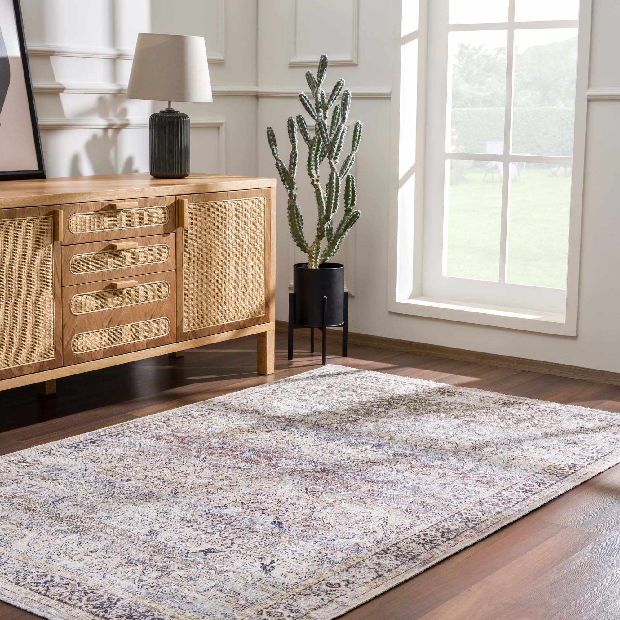 Oriental Transitional Design Beige, Brown and Camel Style Low Pile Area Rug - Image 9