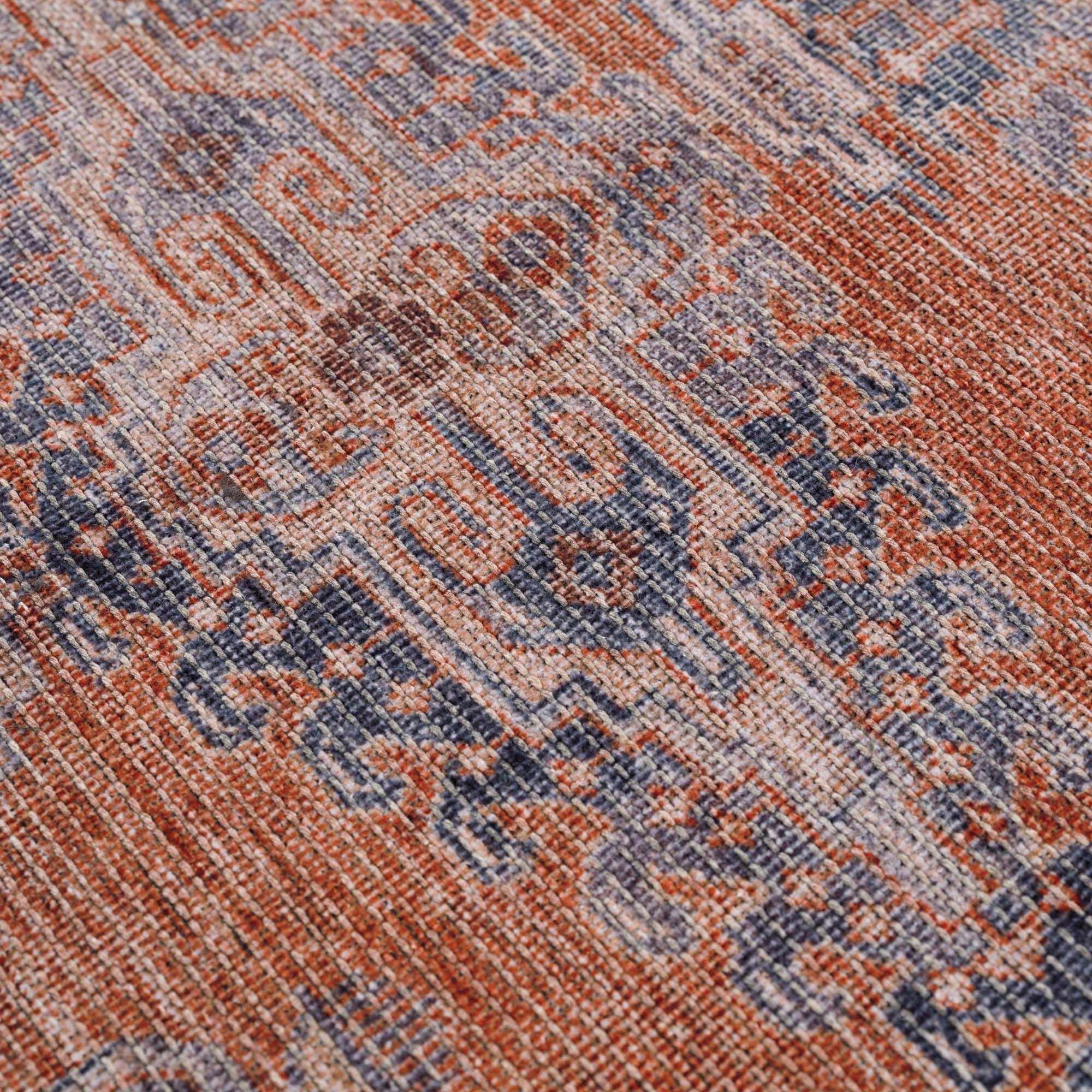 Oriental Persian Rust and Blue Vintage Style Medallion Low pile Washable Area Rug - Image 16