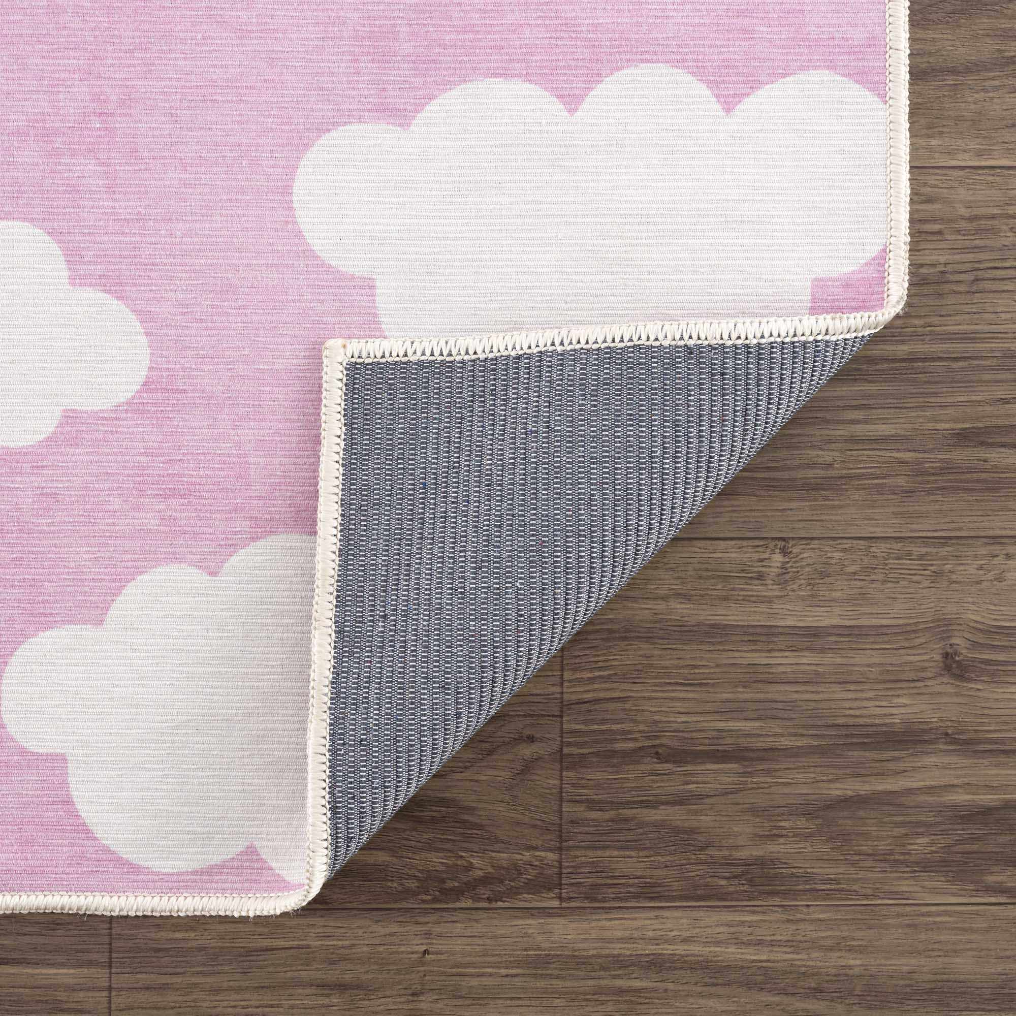 Pink and Ivory Cloud printed Washable Kids Rug, Perfect for kids room - Image 3