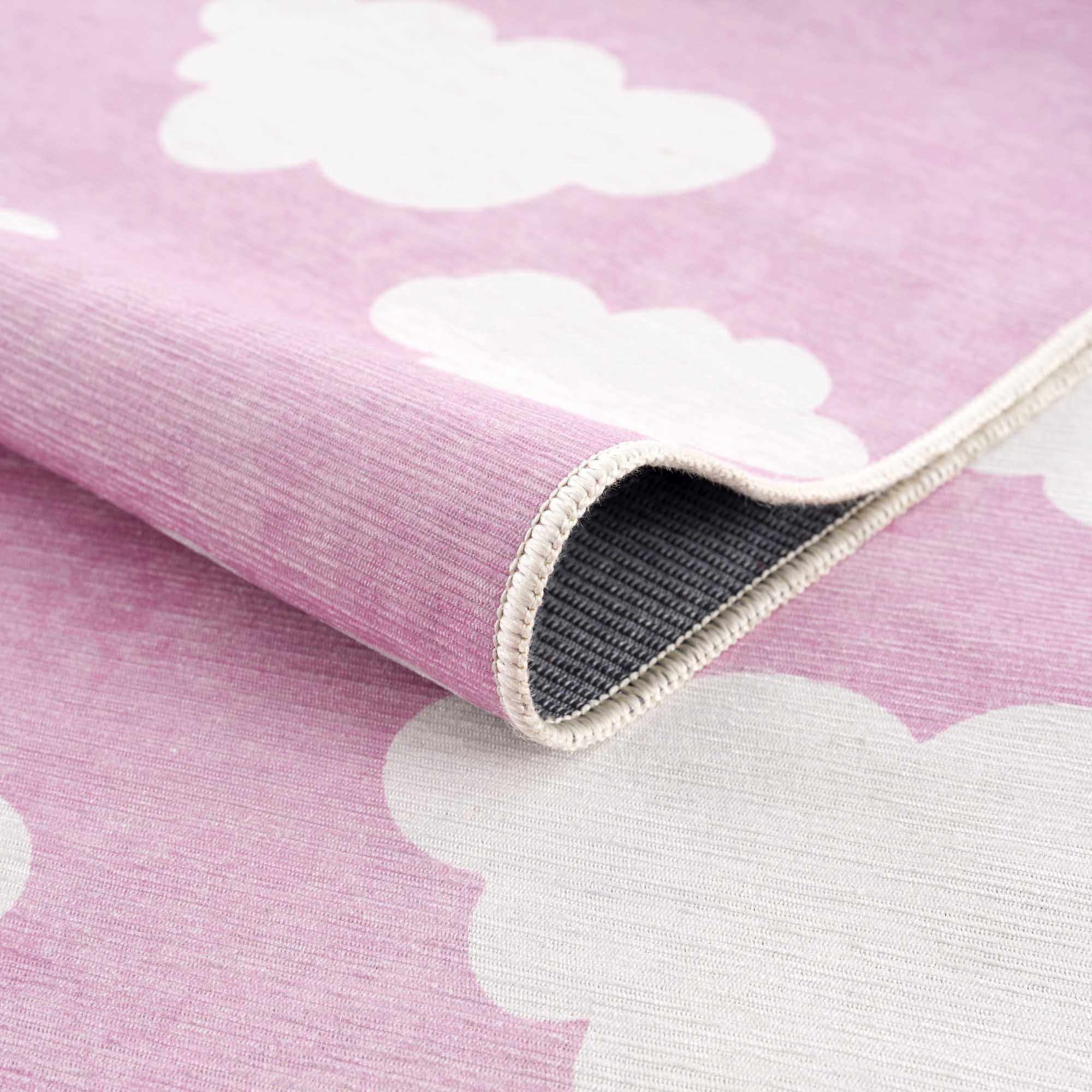 Pink and Ivory Cloud printed Washable Kids Rug, Perfect for kids room - Image 4
