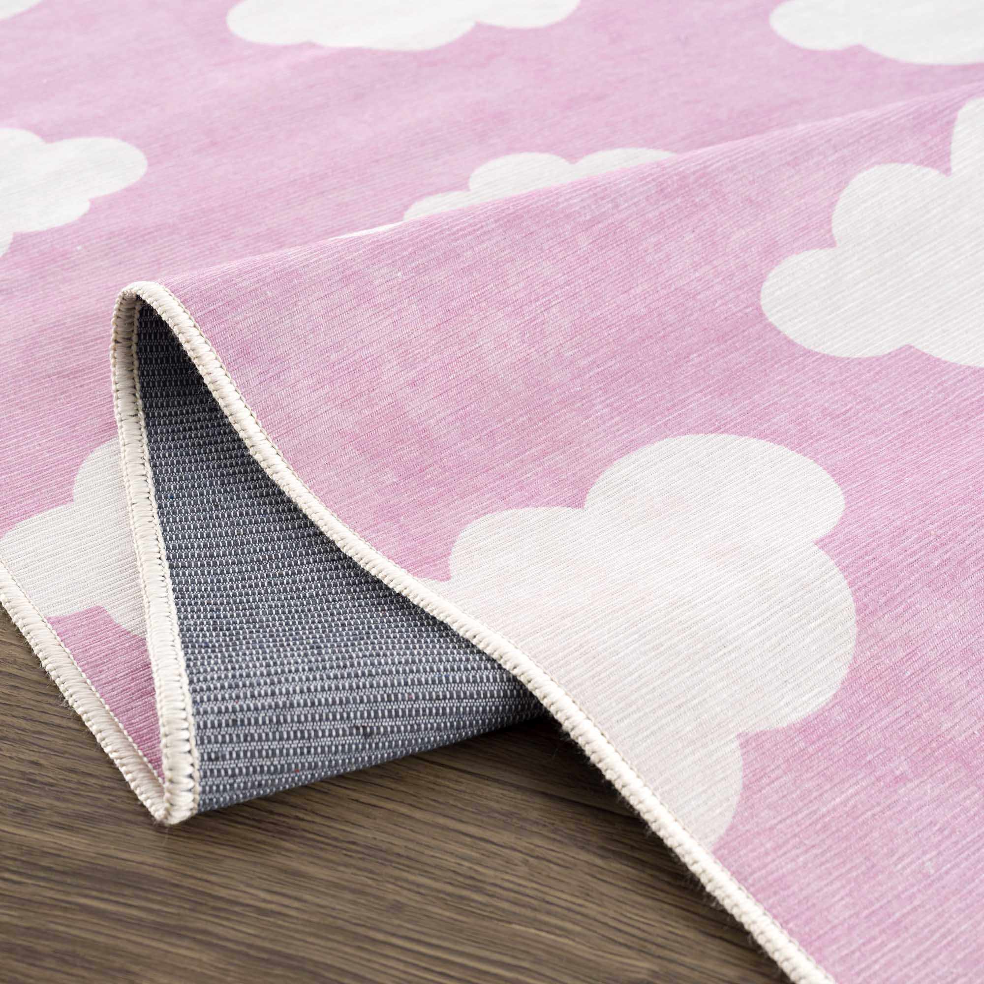 Pink and Ivory Cloud printed Washable Kids Rug, Perfect for kids room - Image 5