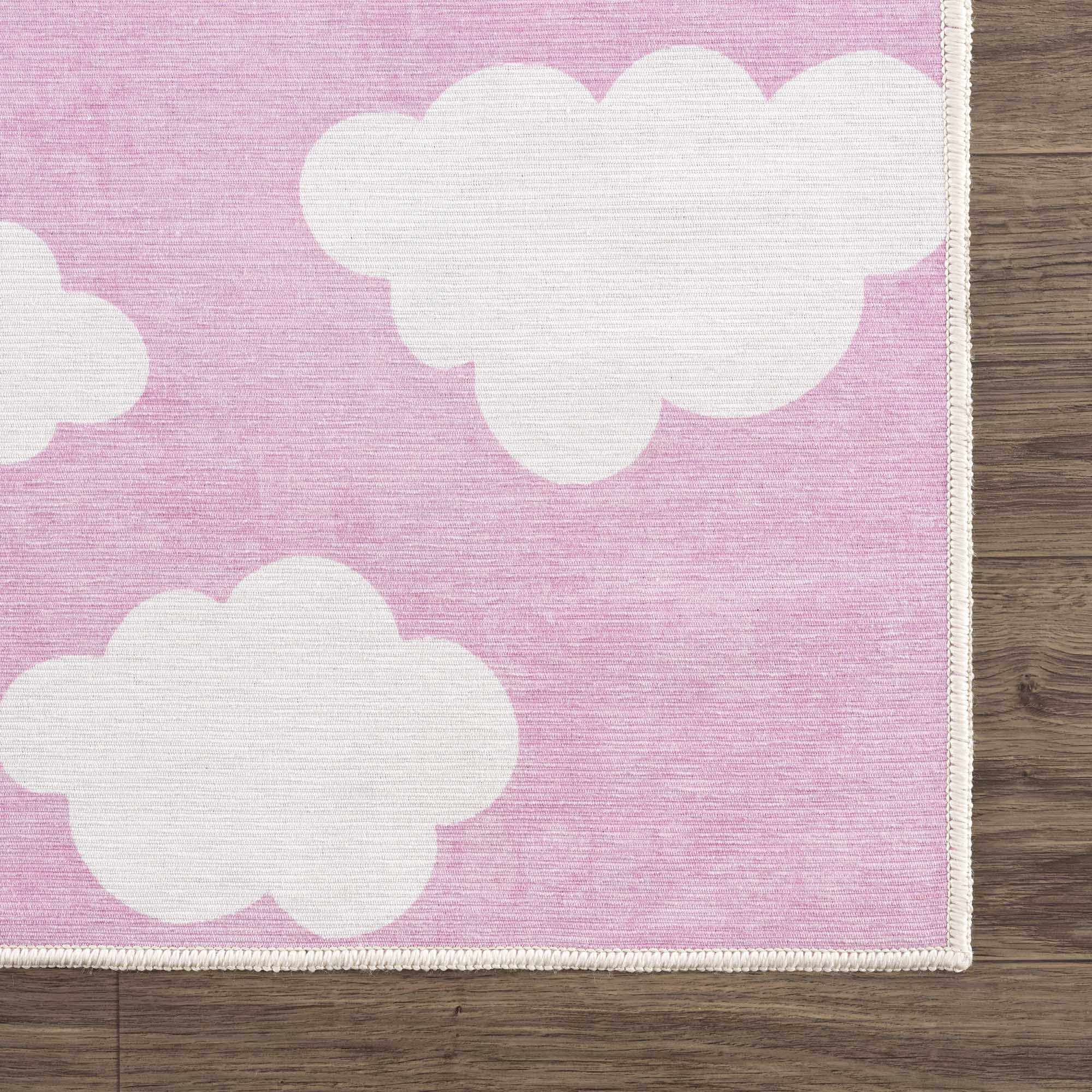 Pink and Ivory Cloud printed Washable Kids Rug, Perfect for kids room - Image 6