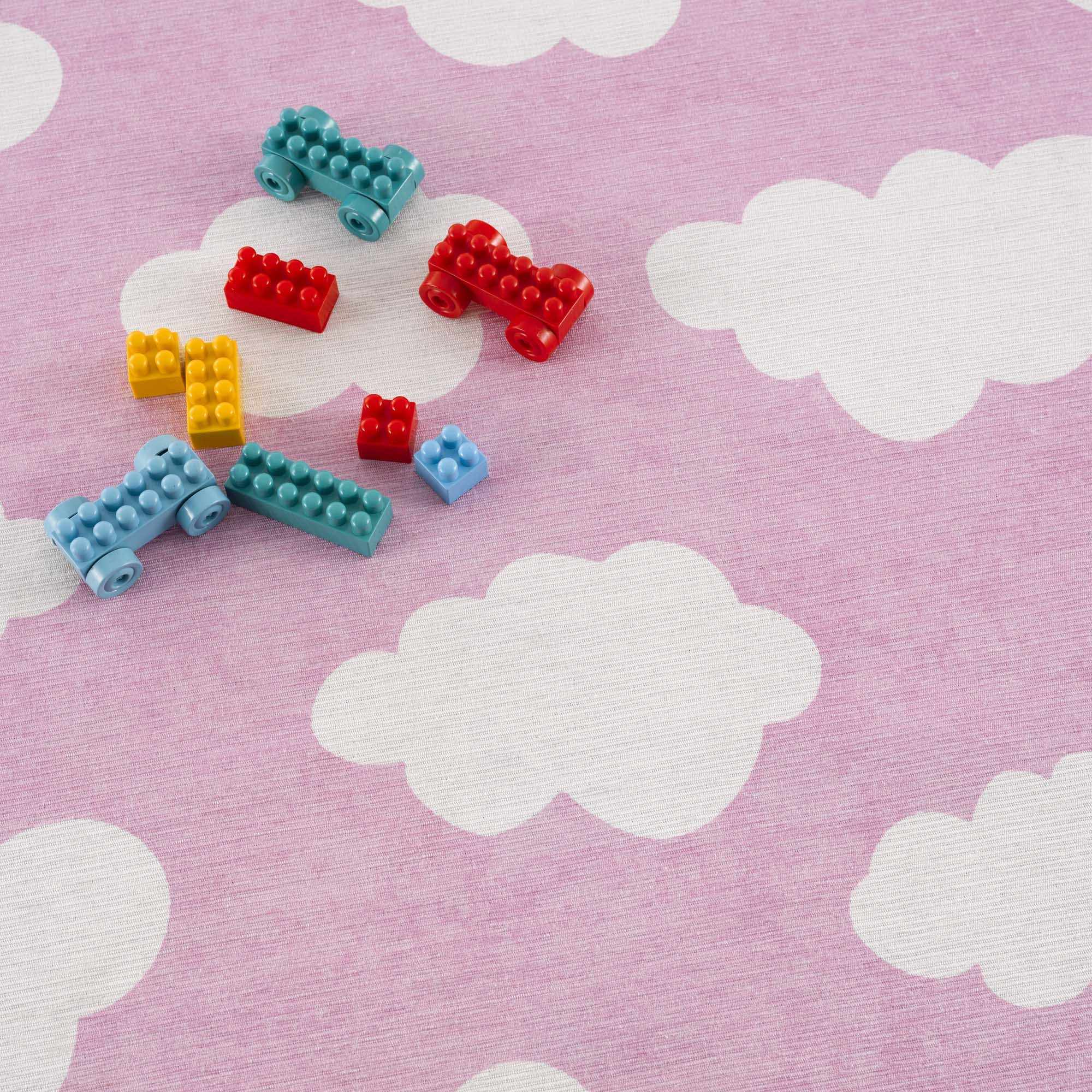 Pink and Ivory Cloud printed Washable Kids Rug, Perfect for kids room - Image 9