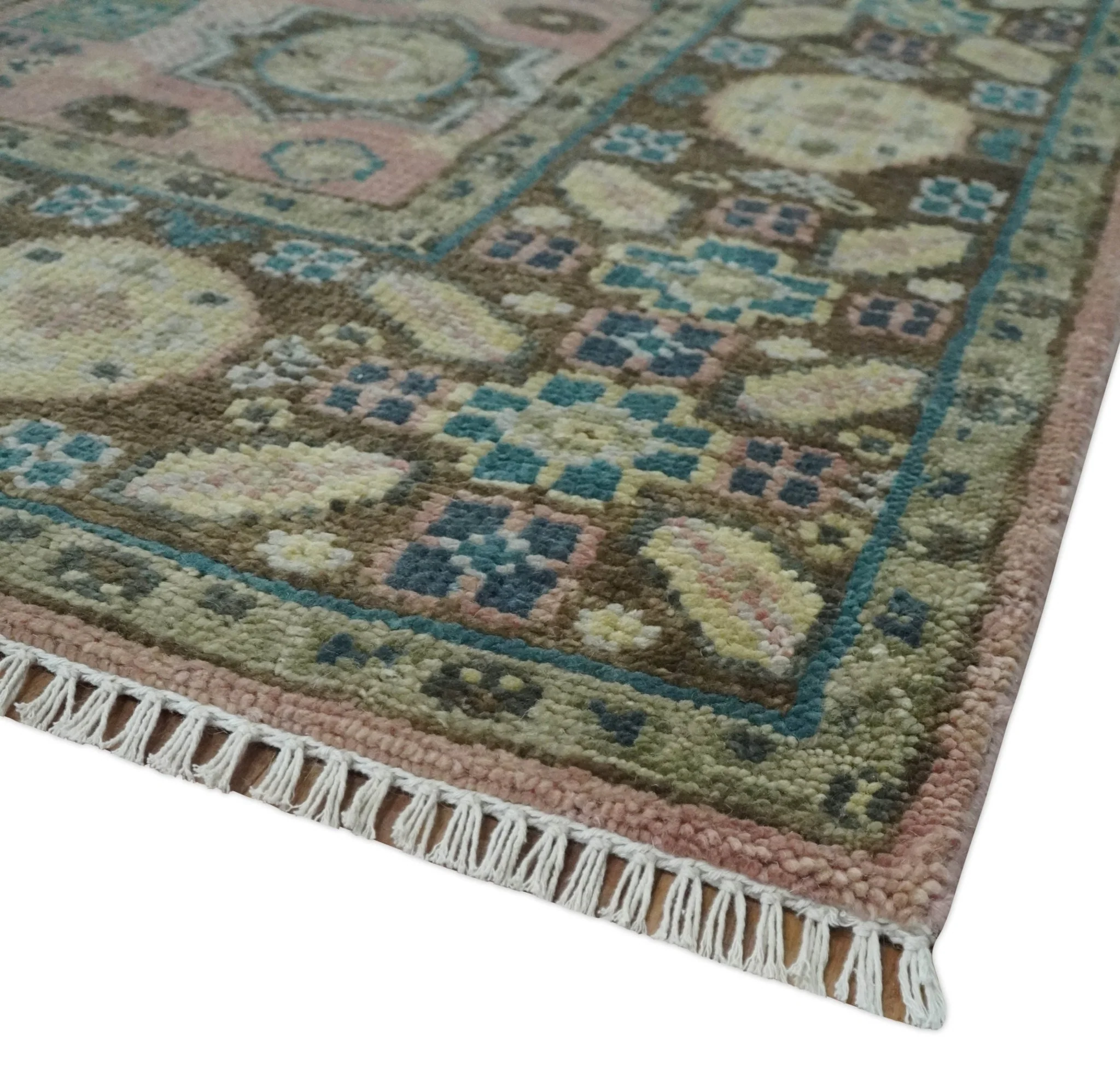 Custom Made Pink, Beige and Olive Hand knotted Medallion Mamluk Multi Size wool Area Rug - Image 6