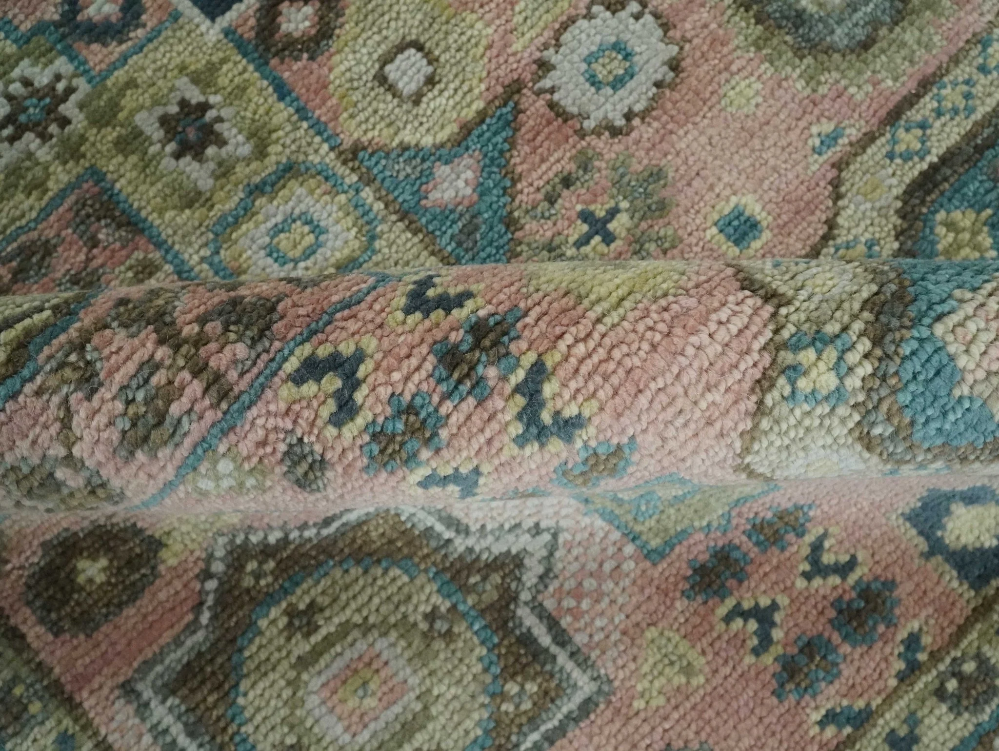 Custom Made Pink, Beige and Olive Hand knotted Medallion Mamluk Multi Size wool Area Rug - Image 7