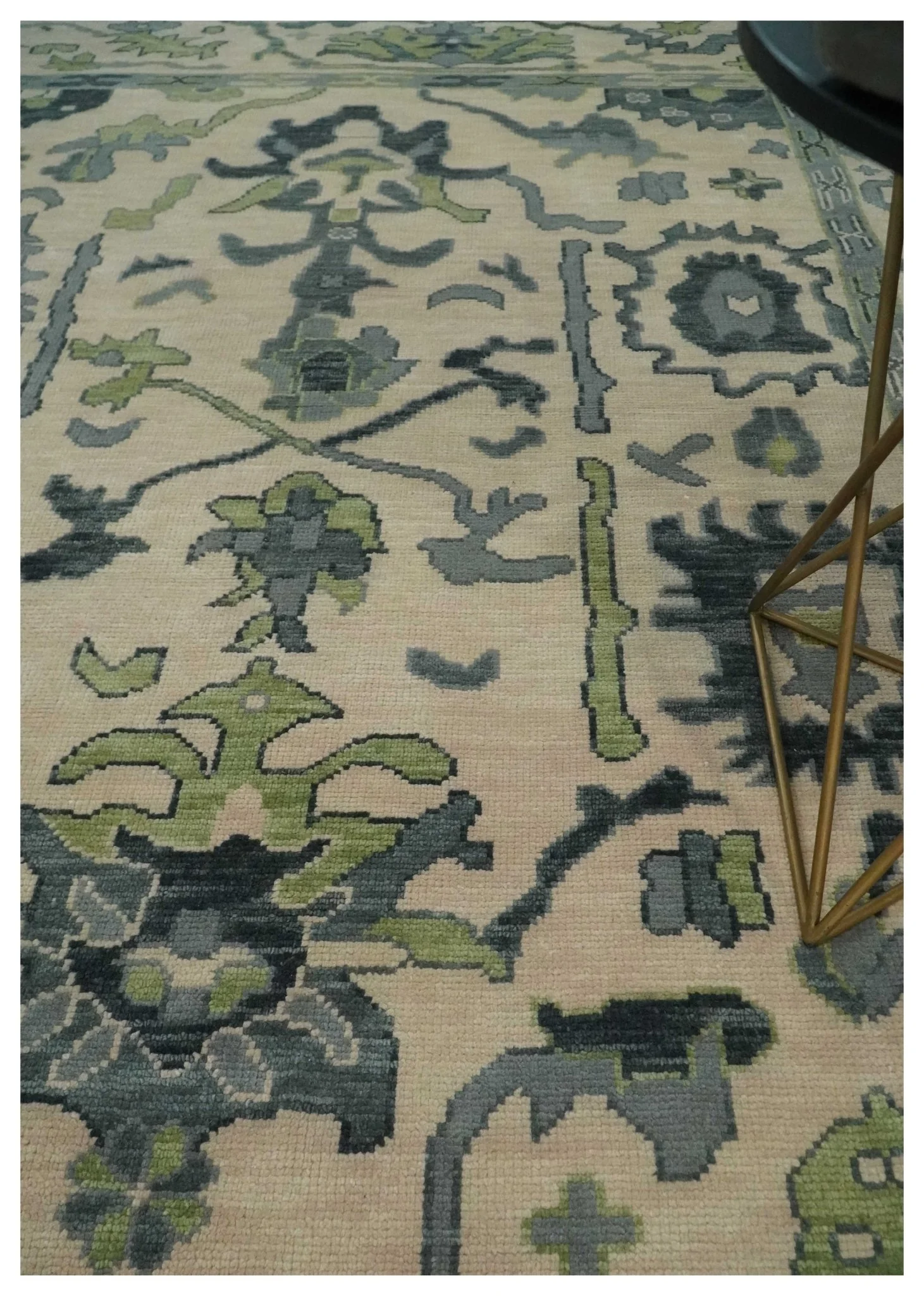 Peach, Charcoal and Green Hand knotted 8x10 and 9x12 Oushak Traditional Wool Area Rug - Image 2