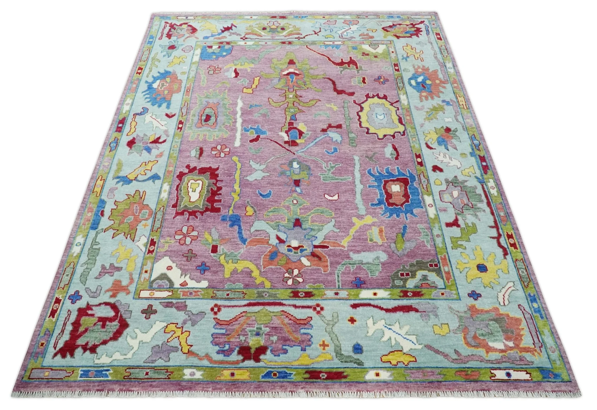 Pink Oushak Rug Wool Blue Colorful Hand knotted Traditional Oushak Custom Made wool Area Rug - Image 11
