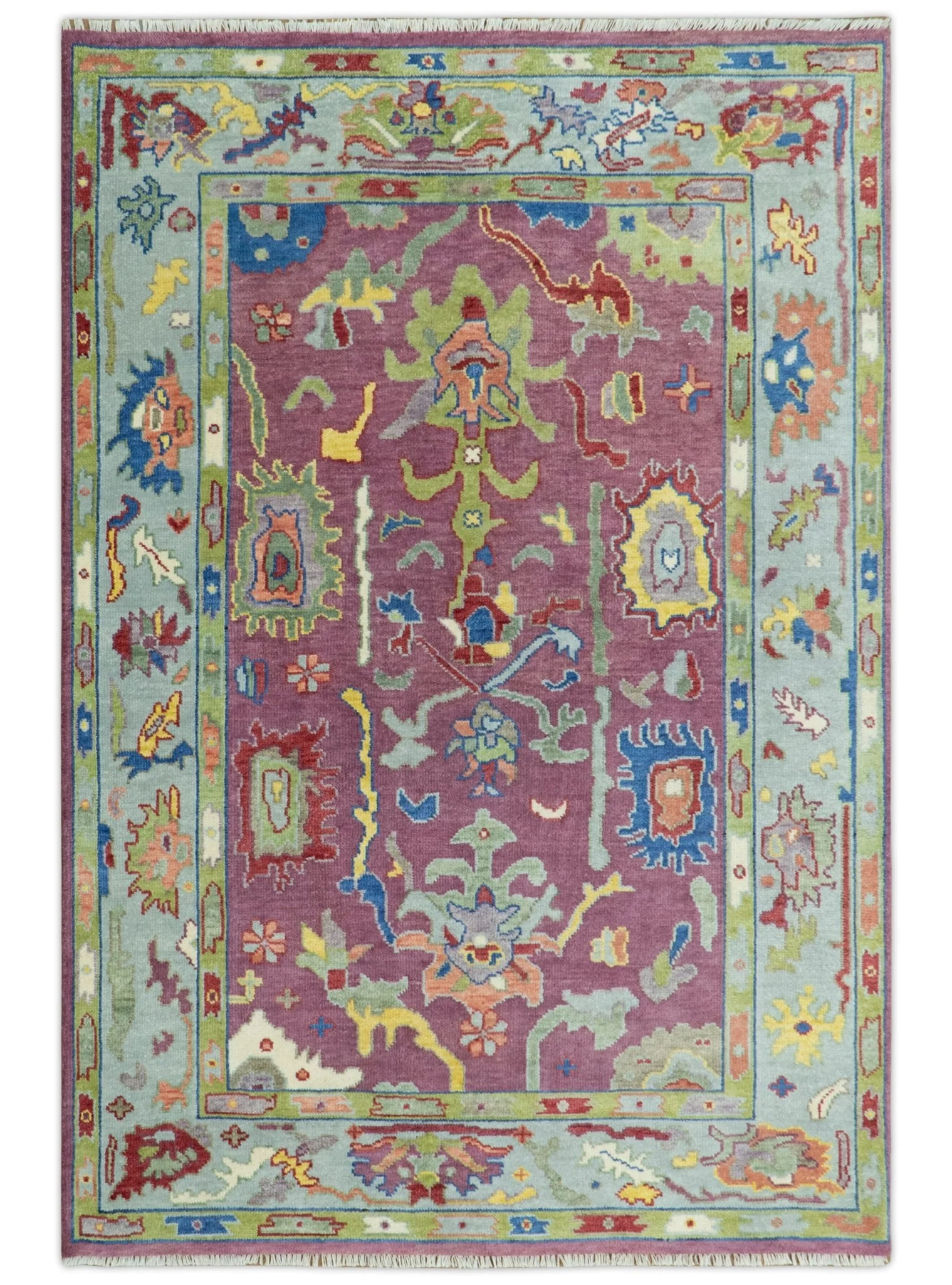 Pink Oushak Rug Wool Blue Colorful Hand knotted Traditional Oushak Custom Made wool Area Rug - Image 17