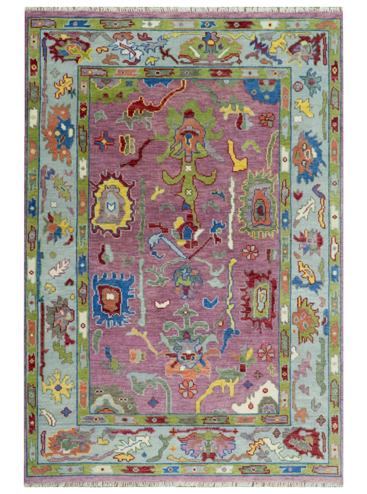 Pink Oushak Rug Wool Blue Colorful Hand knotted Traditional Oushak Custom Made wool Area Rug - Image 19