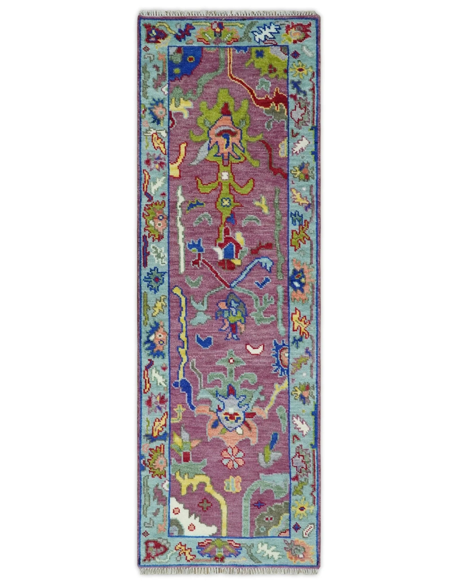 Pink Oushak Rug Wool Blue Colorful Hand knotted Traditional Oushak Custom Made wool Area Rug - Image 9