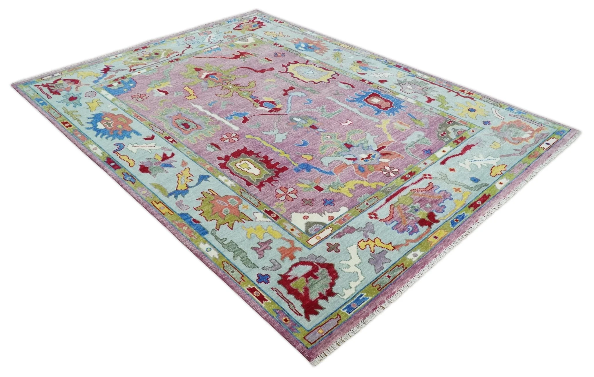 Ready to Ship Pink Modern Oushak Rug Wool Blue Colorful Hand knotted Area Rug - Image 10