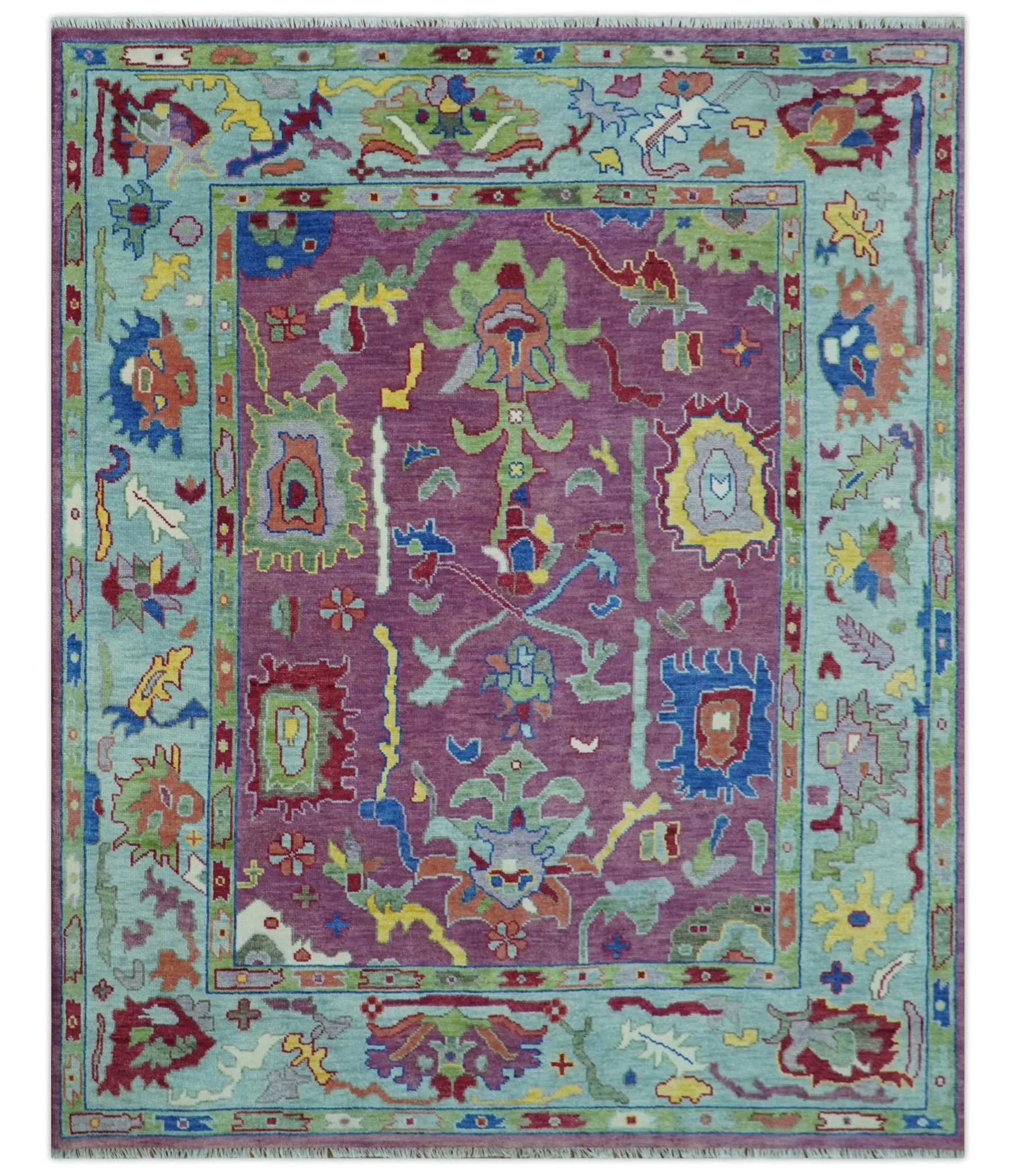 Ready to Ship Pink Modern Oushak Rug Wool Blue Colorful Hand knotted Area Rug - Image 12
