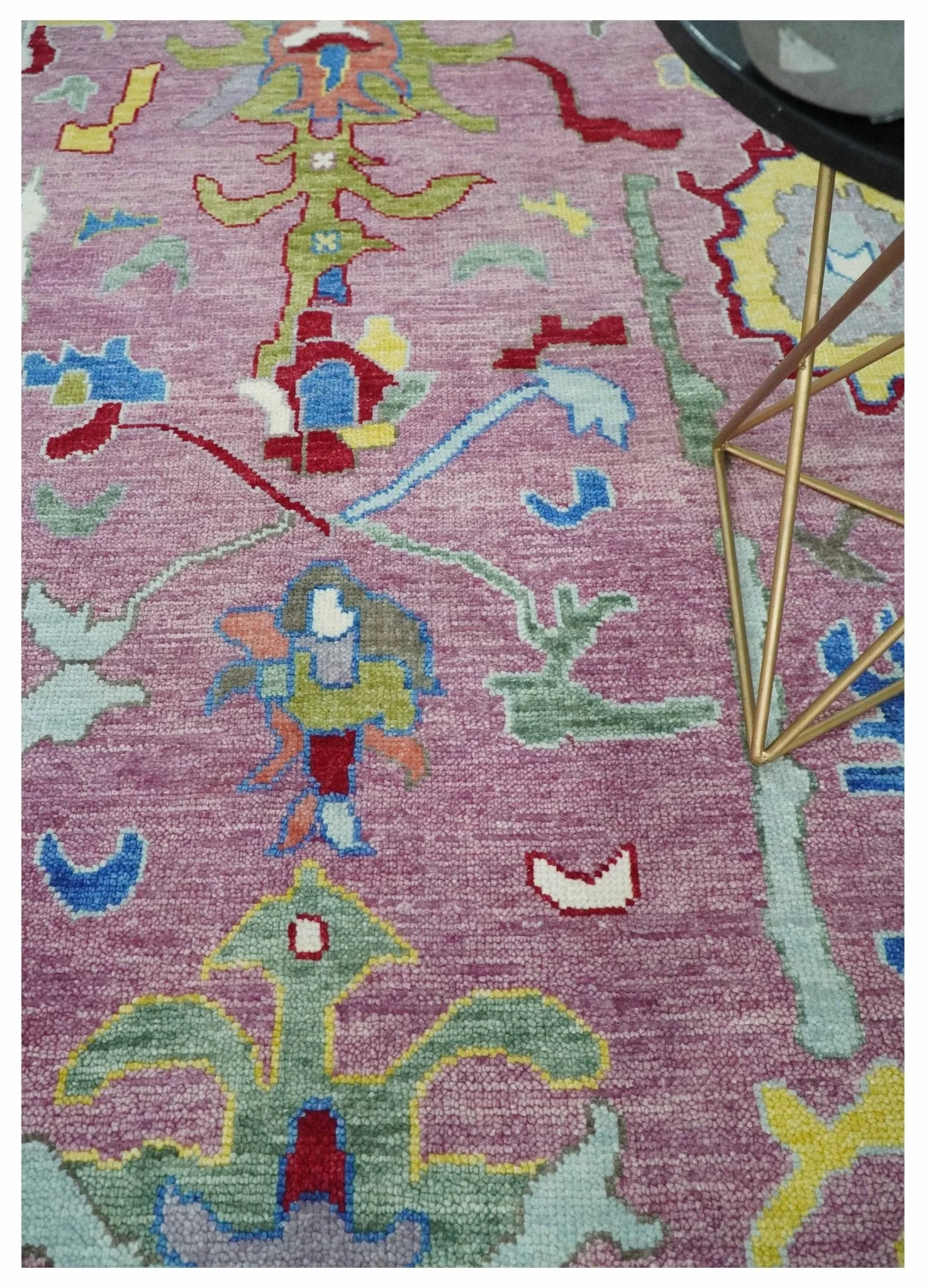 Ready to Ship Pink Modern Oushak Rug Wool Blue Colorful Hand knotted Area Rug - Image 2
