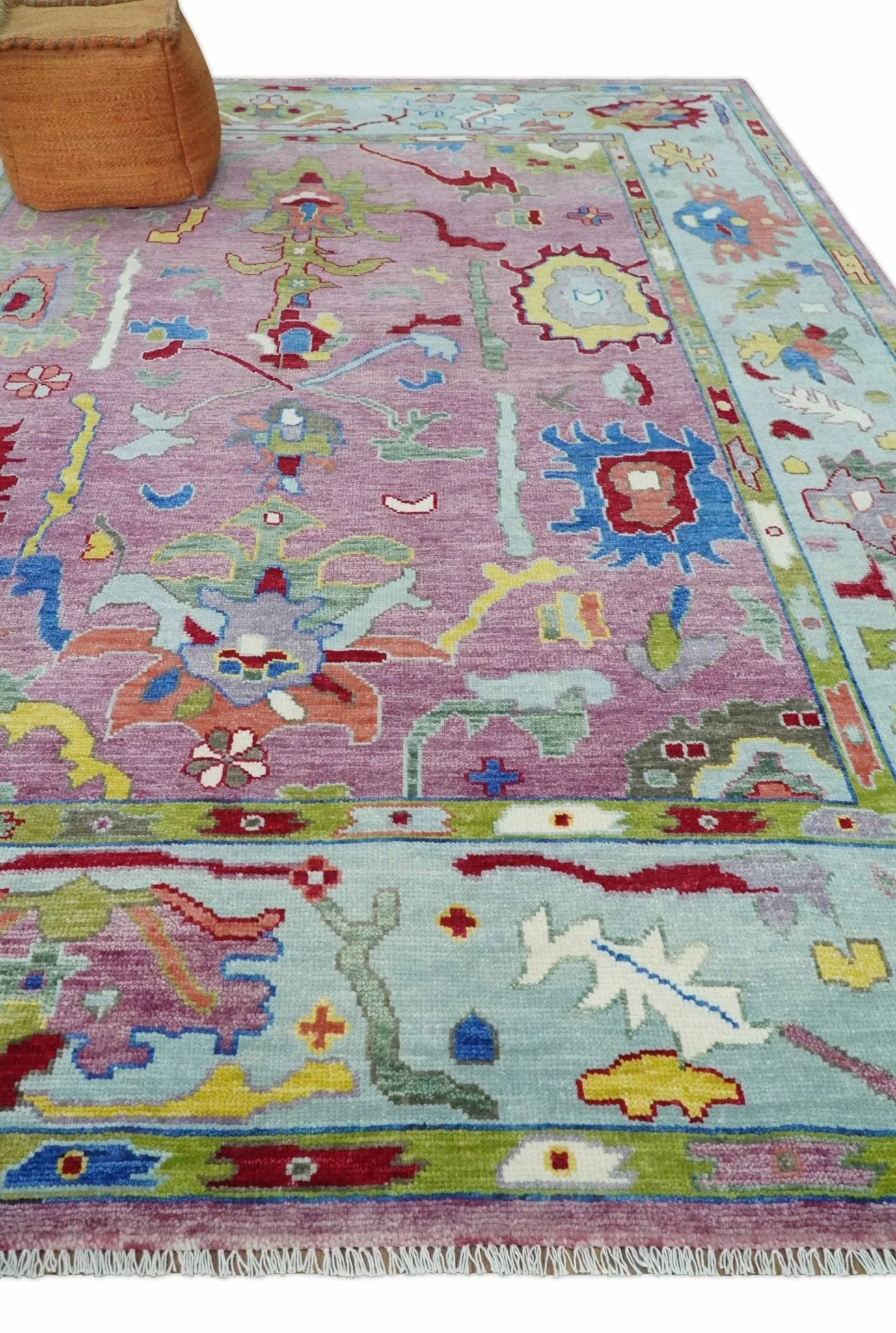 Ready to Ship Pink Modern Oushak Rug Wool Blue Colorful Hand knotted Area Rug - Image 3