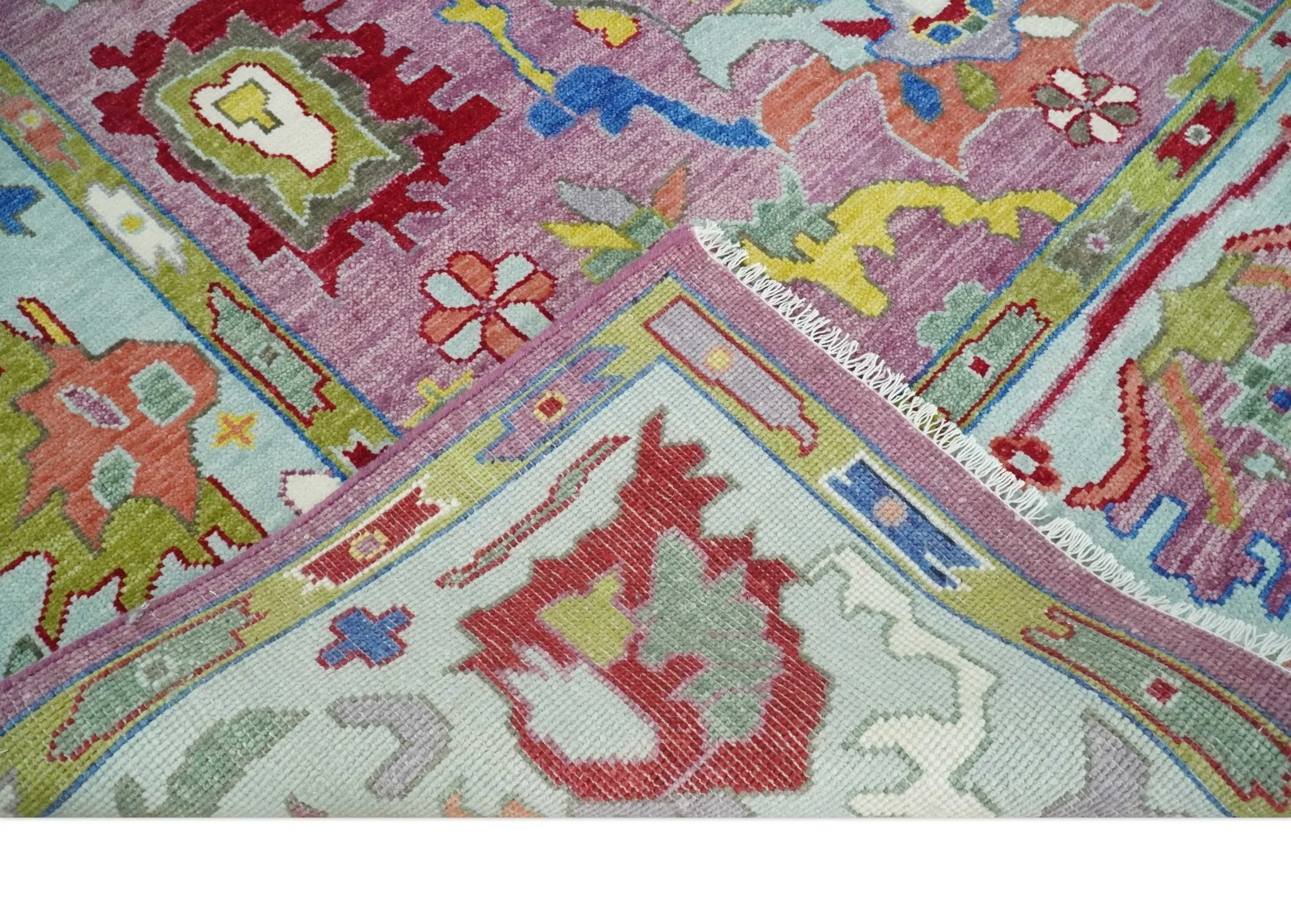 Ready to Ship Pink Modern Oushak Rug Wool Blue Colorful Hand knotted Area Rug - Image 6