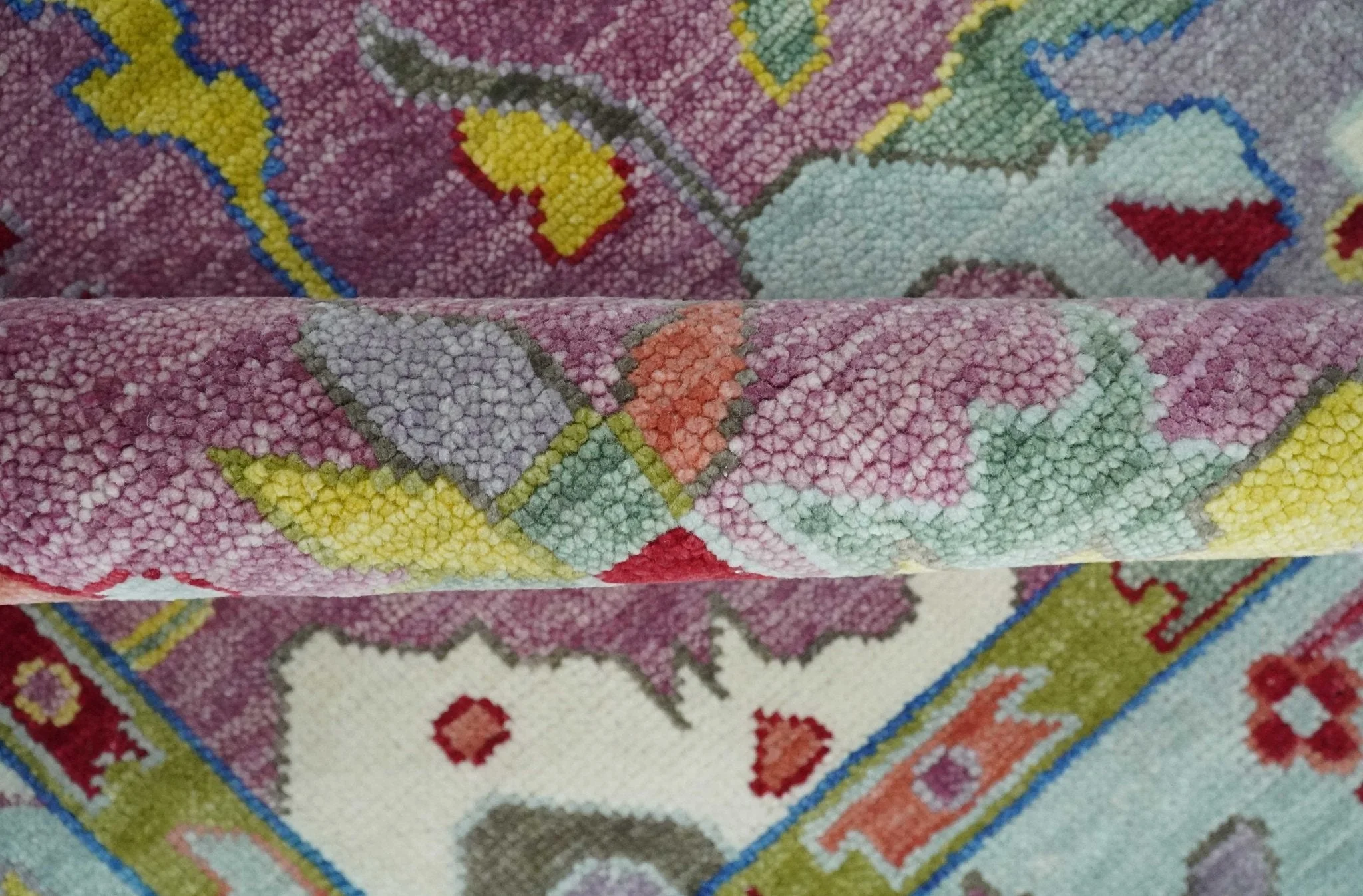 Ready to Ship Pink Modern Oushak Rug Wool Blue Colorful Hand knotted Area Rug - Image 7