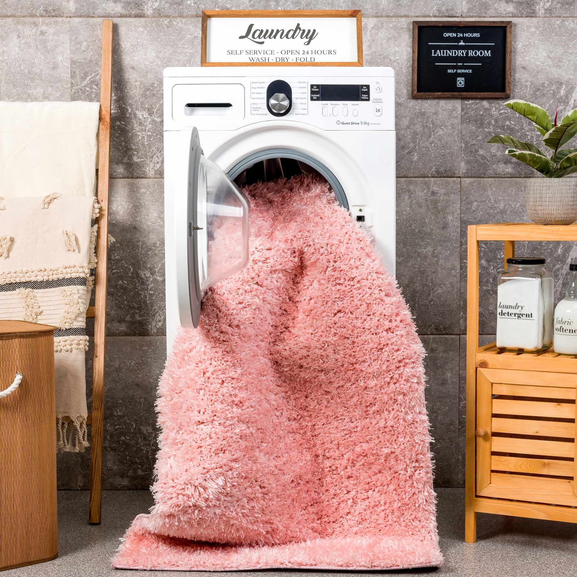 Modern Solid Pink Plush Pile Moroccan Style Washable Area Rug - Image 14
