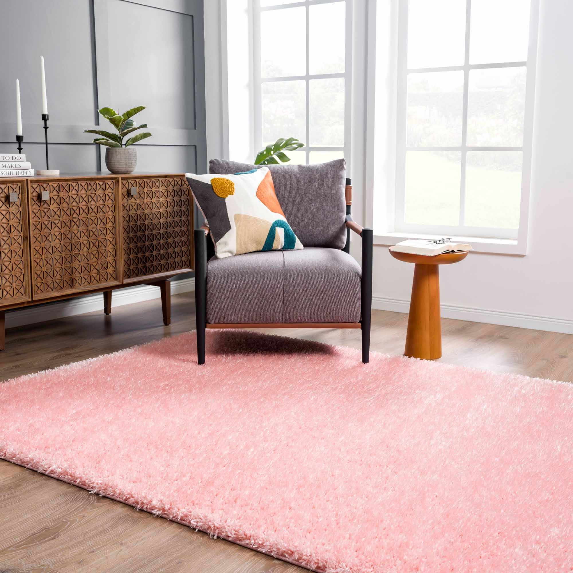 Modern Solid Pink Plush Pile Moroccan Style Washable Area Rug - Image 15