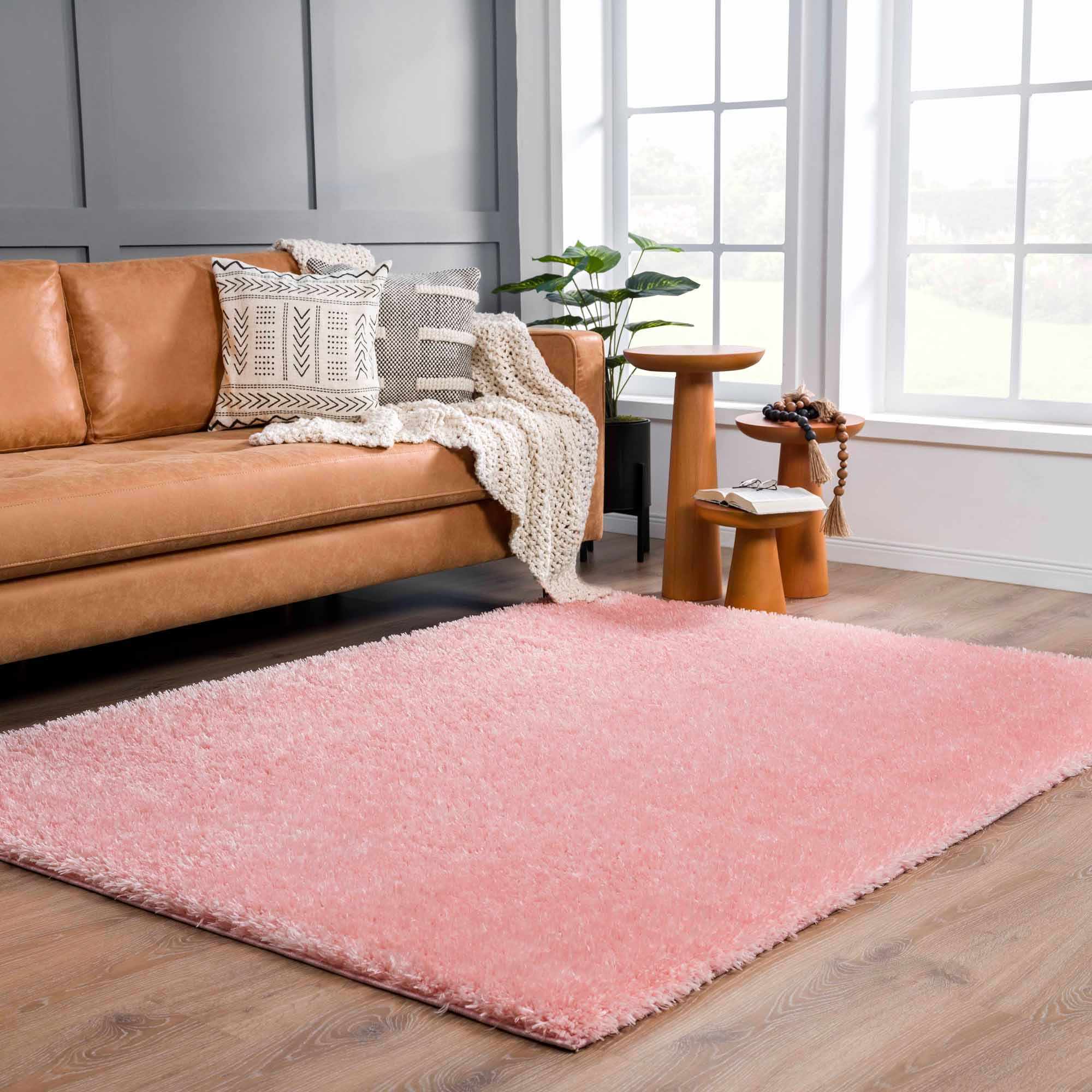 Modern Solid Pink Plush Pile Moroccan Style Washable Area Rug - Image 16