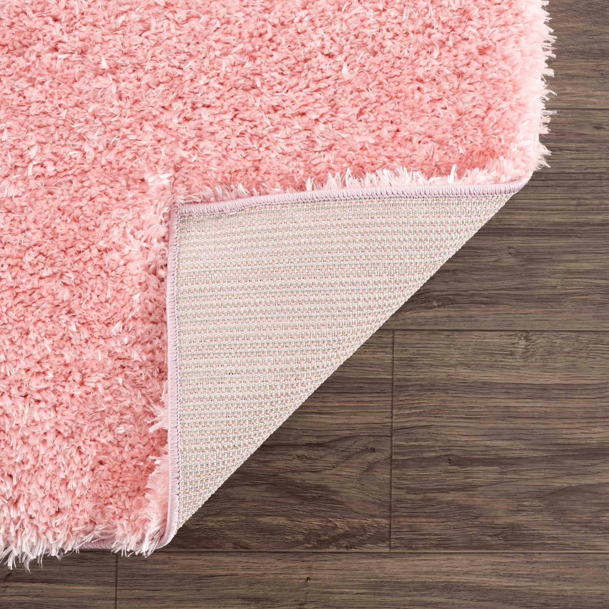 Modern Solid Pink Plush Pile Moroccan Style Washable Area Rug - Image 5