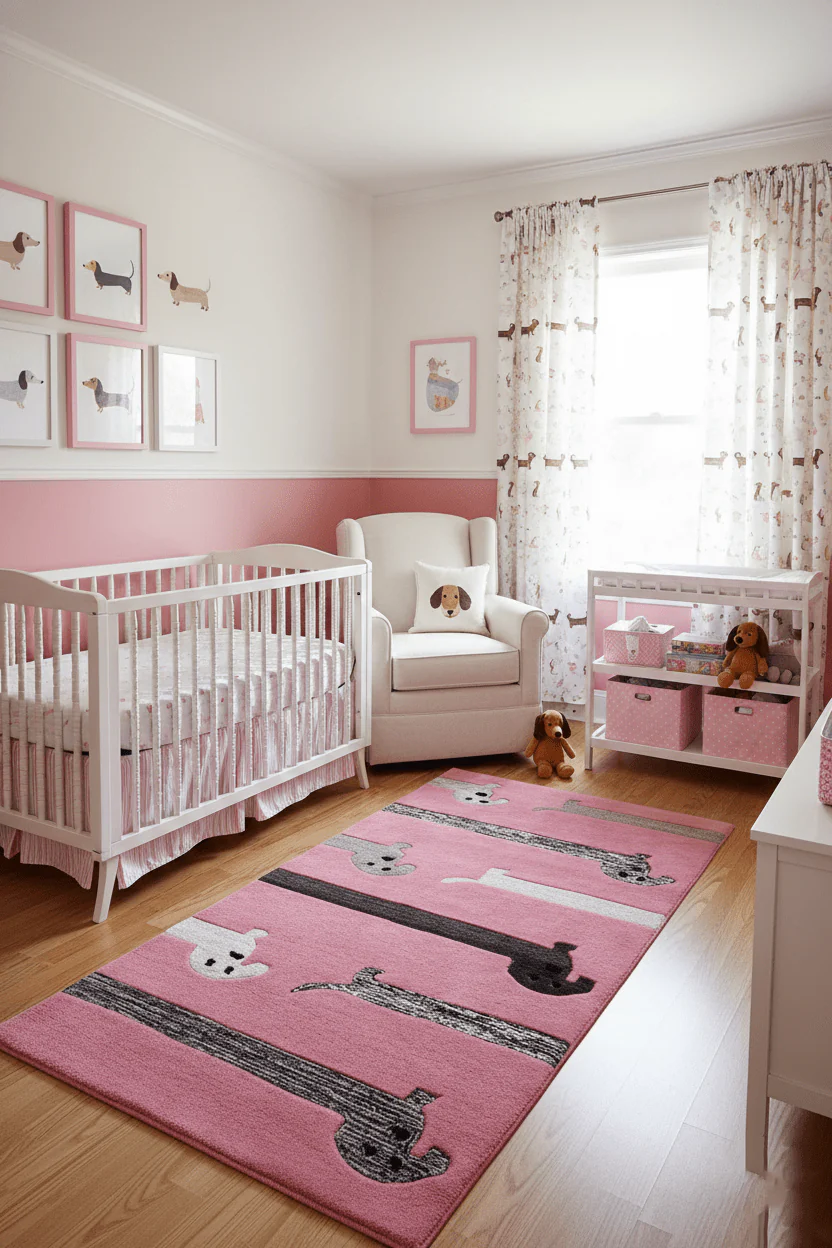 Pink Stretchy Pup Hand Tufted 3x6 Wool Area Rug - Image 2