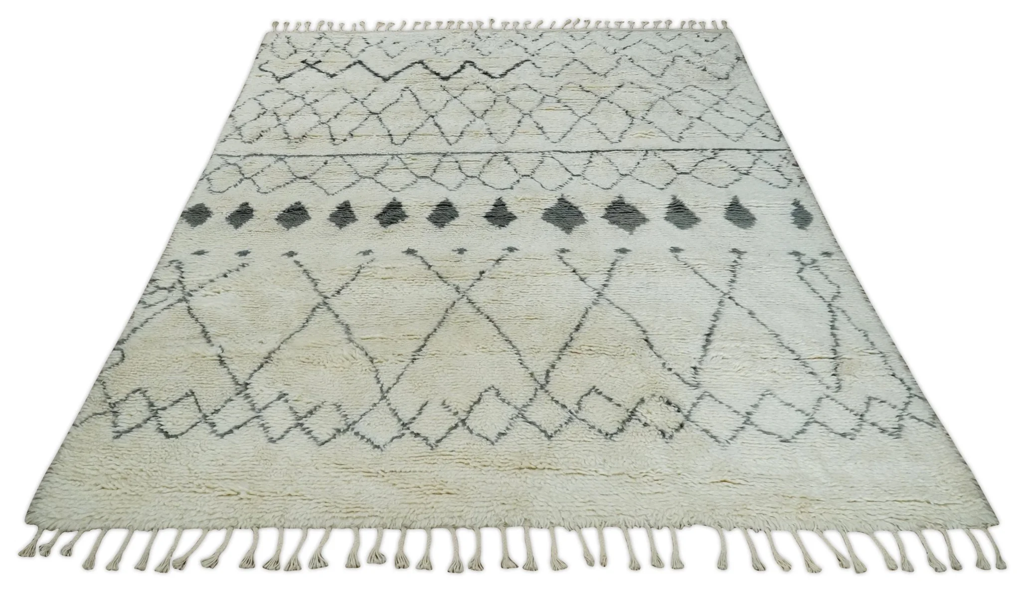 Plush Thick Beni Ourain 8x10.5 Ivory and Charcoal Geometrical design Moroccan Rug Made with fine Wool - Image 10