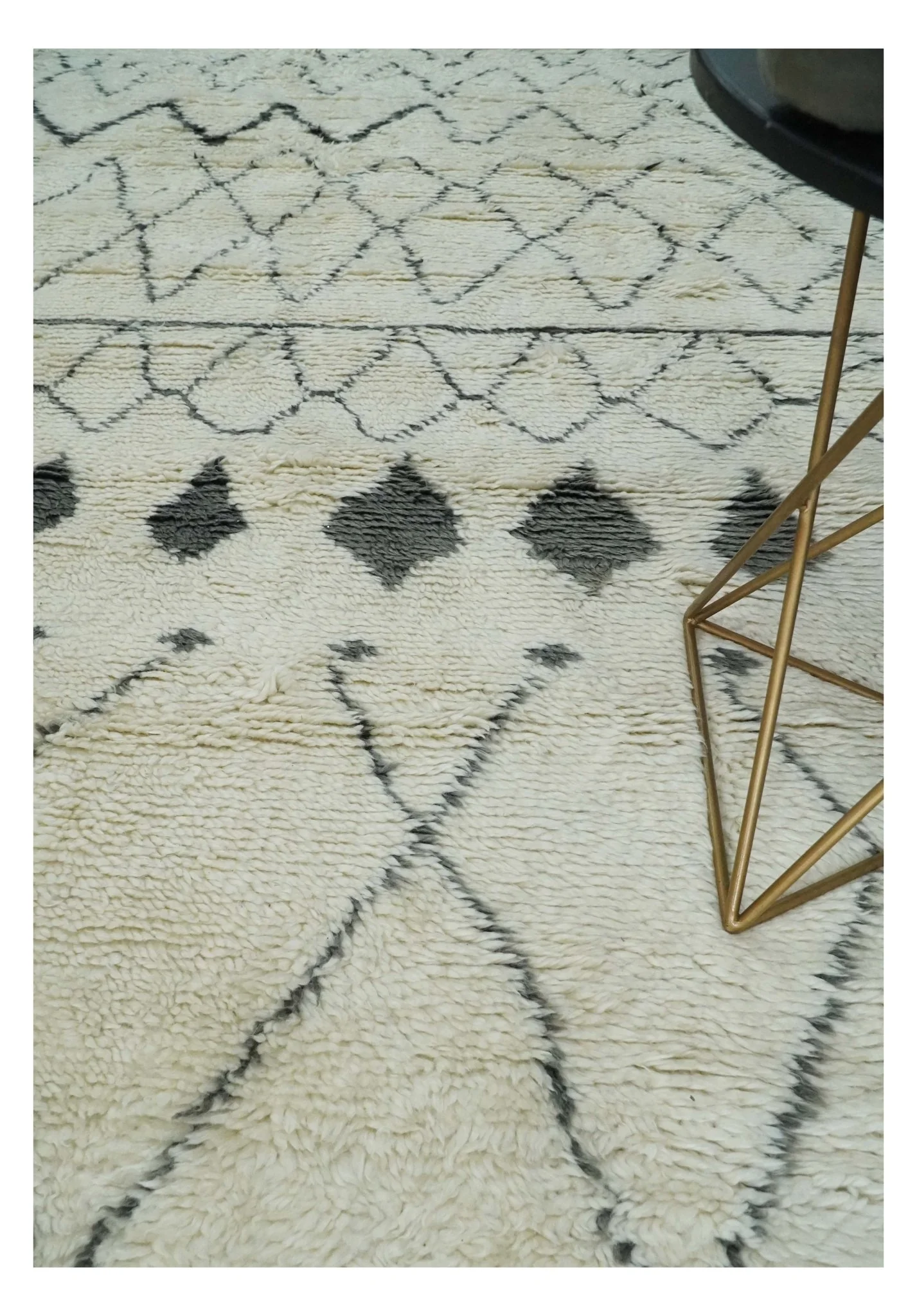 Plush Thick Beni Ourain 8x10.5 Ivory and Charcoal Geometrical design Moroccan Rug Made with fine Wool - Image 2