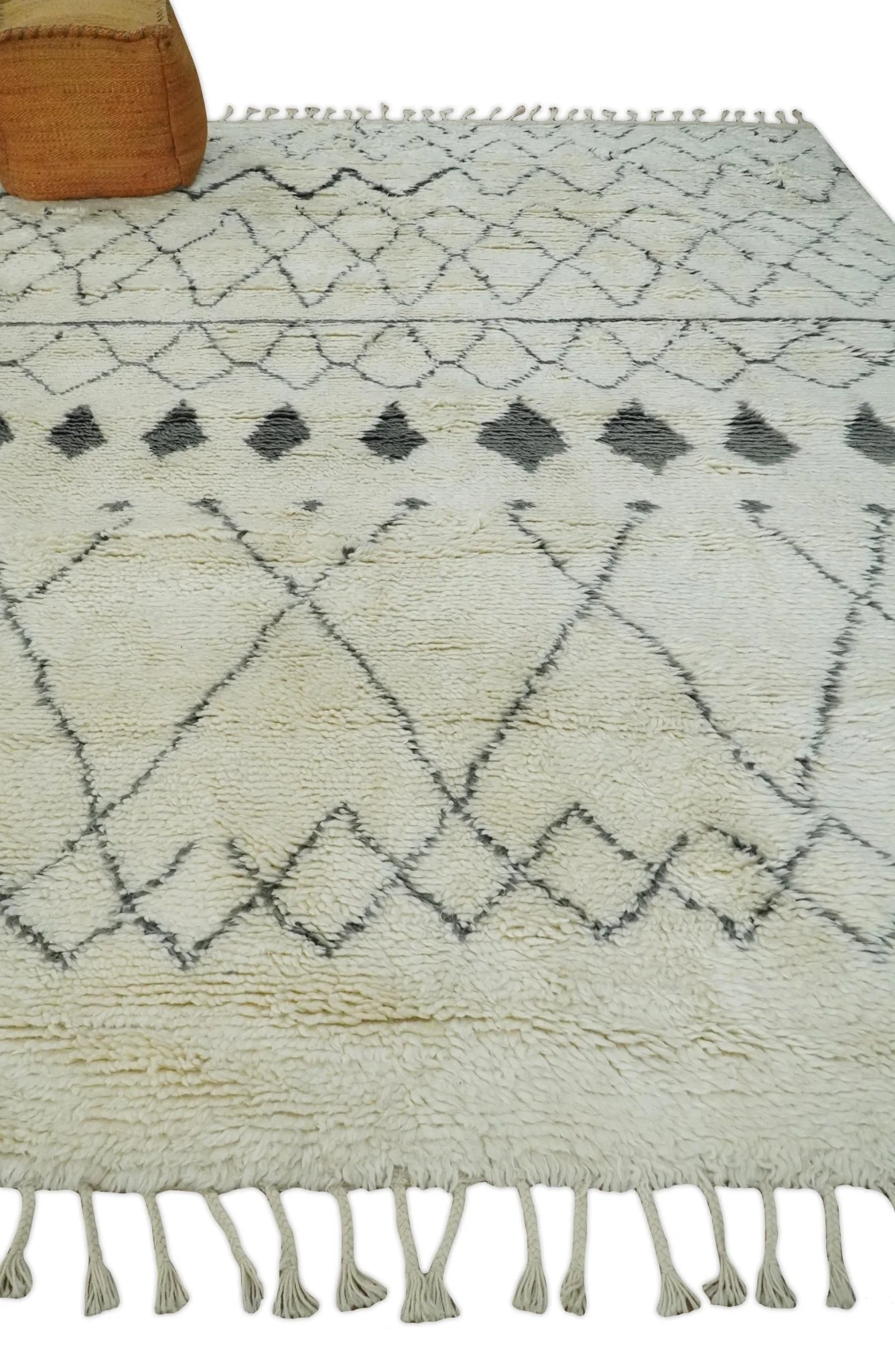 Plush Thick Beni Ourain 8x10.5 Ivory and Charcoal Geometrical design Moroccan Rug Made with fine Wool - Image 3