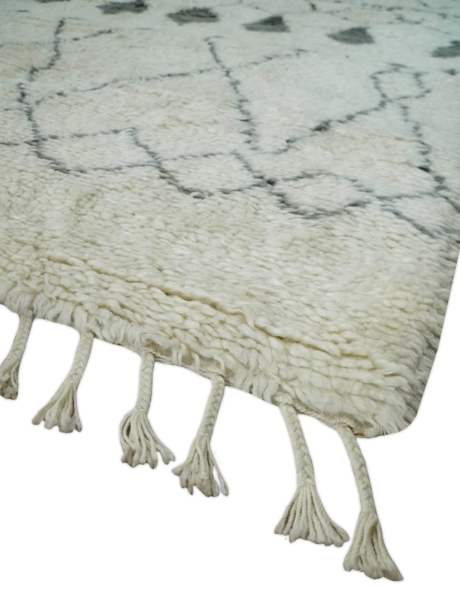 Plush Thick Beni Ourain 8x10.5 Ivory and Charcoal Geometrical design Moroccan Rug Made with fine Wool - Image 5