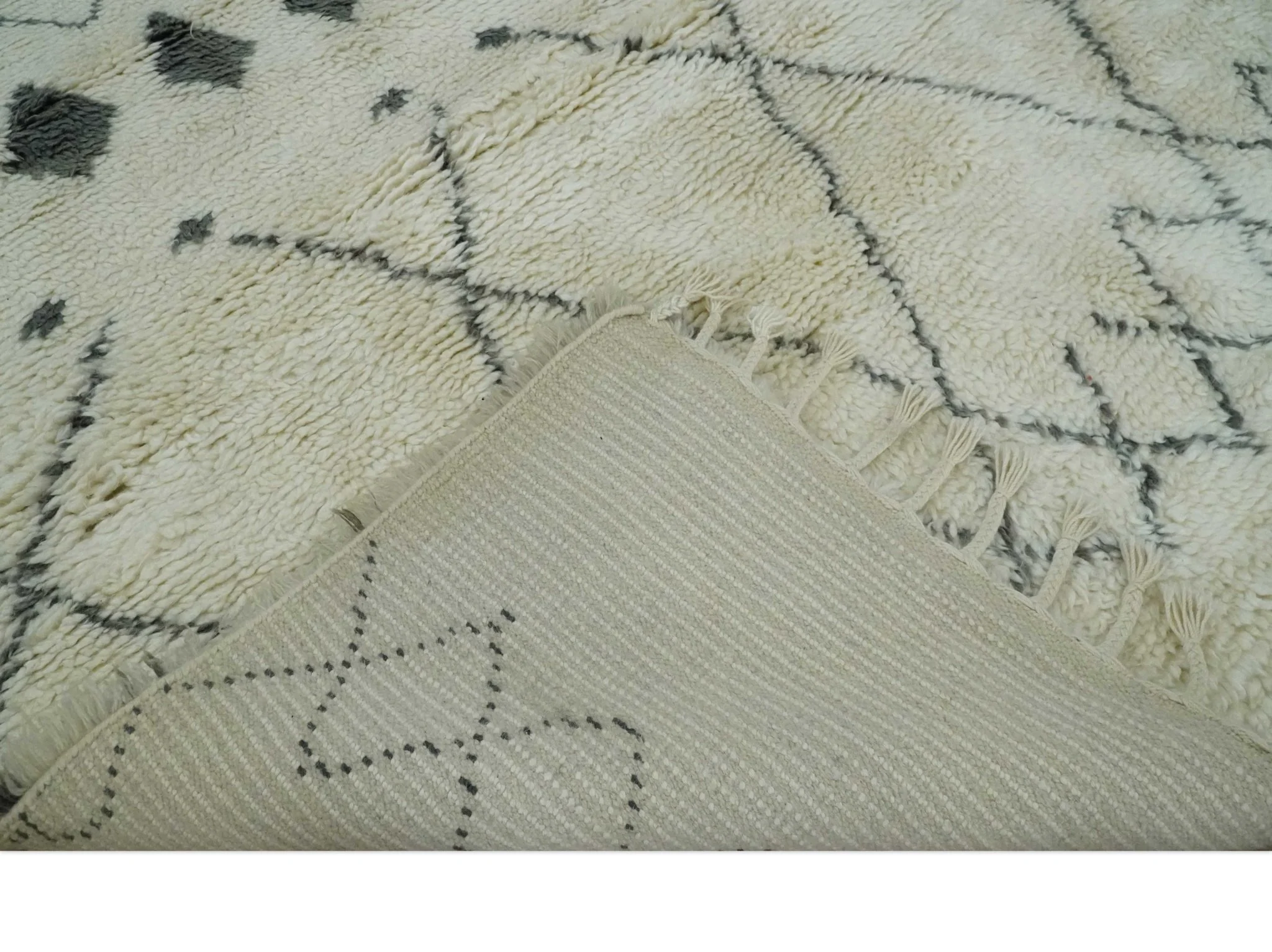 Plush Thick Beni Ourain 8x10.5 Ivory and Charcoal Geometrical design Moroccan Rug Made with fine Wool - Image 6