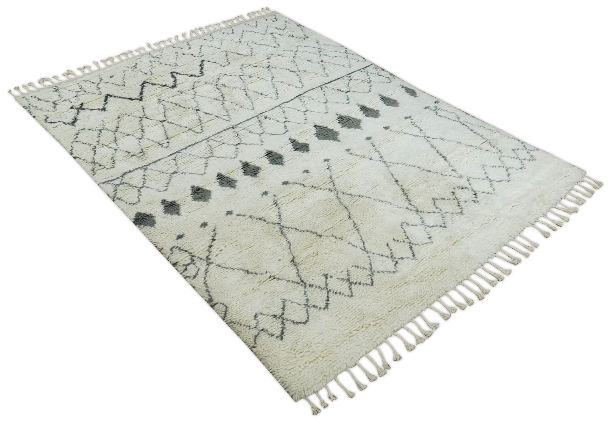 Plush Thick Beni Ourain 8x10.5 Ivory and Charcoal Geometrical design Moroccan Rug Made with fine Wool - Image 9