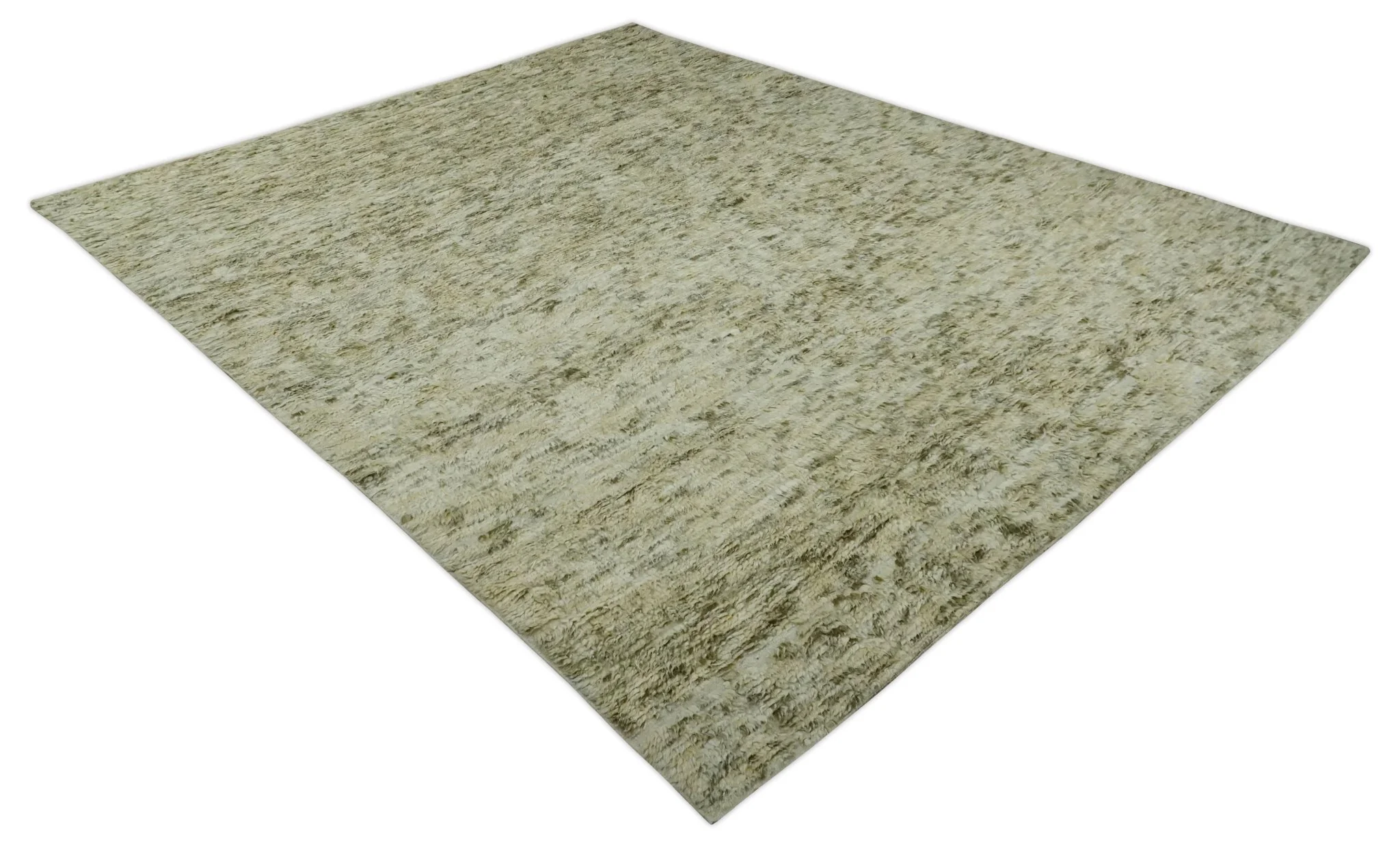 Plush Beni Ourain 12.5x15 Ivory and Moss Olive Moroccan Rug Made with fine Wool - Image 10