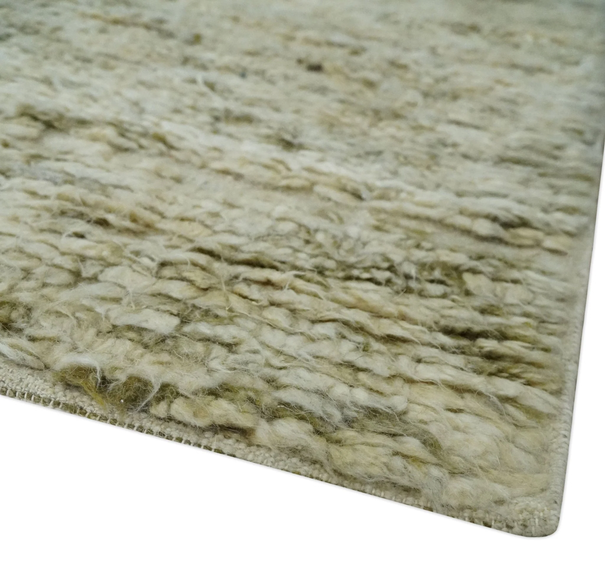 Plush Beni Ourain 12.5x15 Ivory and Moss Olive Moroccan Rug Made with fine Wool - Image 5