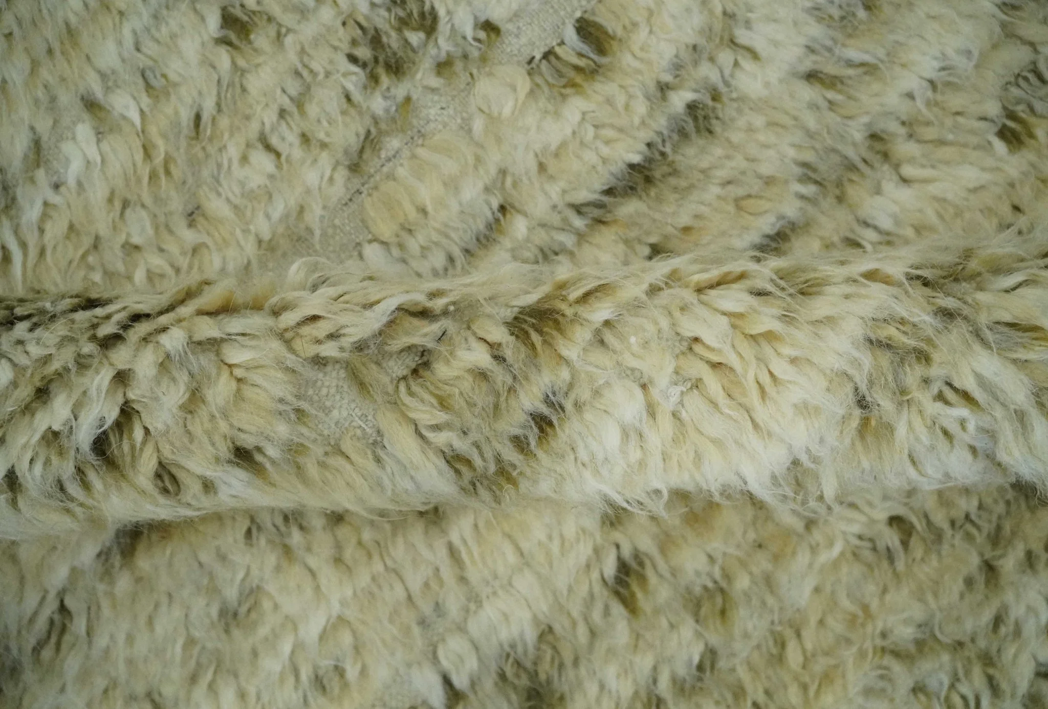 Plush Beni Ourain 12.5x15 Ivory and Moss Olive Moroccan Rug Made with fine Wool - Image 6