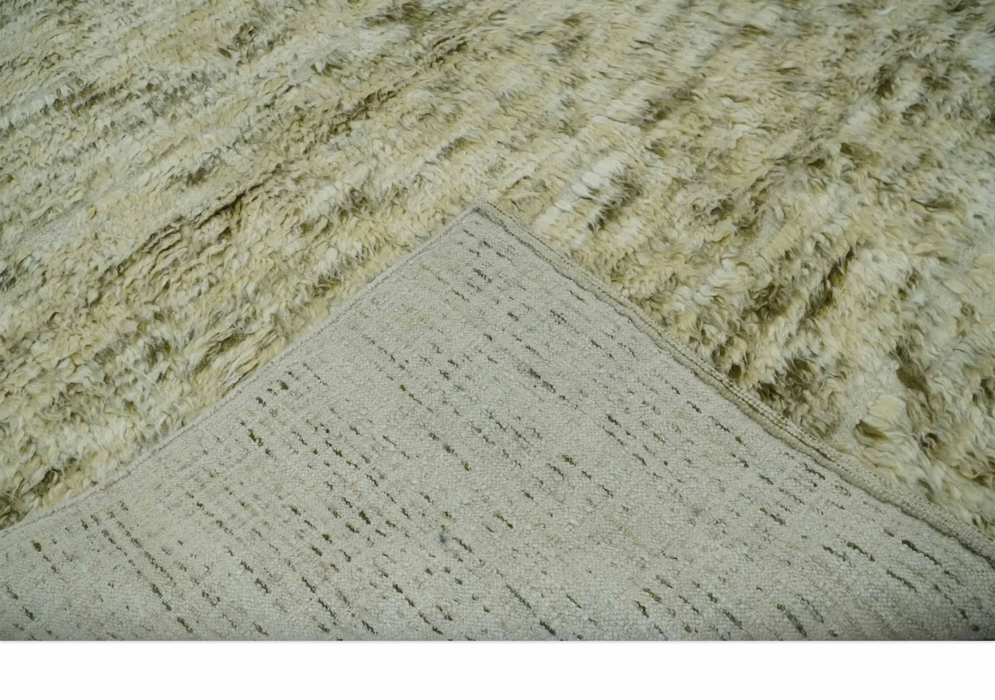 Plush Beni Ourain 12.5x15 Ivory and Moss Olive Moroccan Rug Made with fine Wool - Image 7