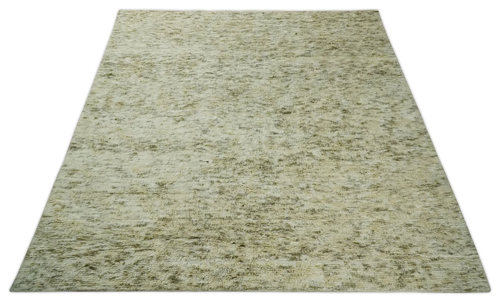 Plush Beni Ourain 12.5x15 Ivory and Moss Olive Moroccan Rug Made with fine Wool - Image 9