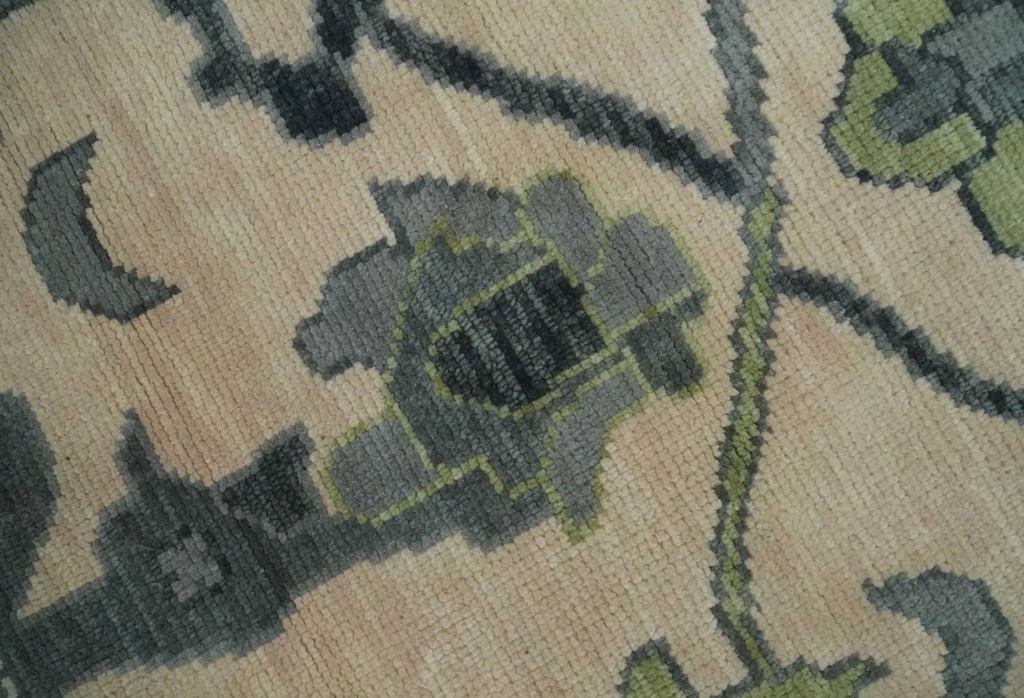 Beige, Charcoal and Green Hand knotted Oushak Traditional Wool Area Rug - Image 4