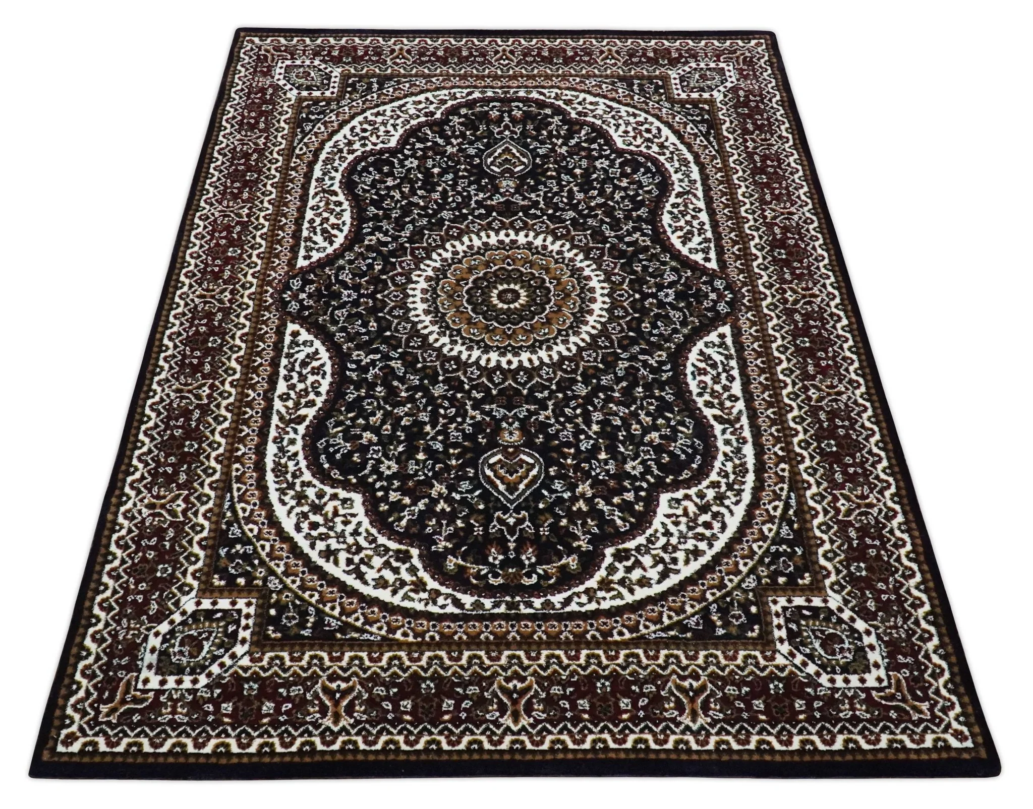 Premium Look 5x7 Black, Ivory and Brown Heriz Medallion Pattern Area Rug - Image 10