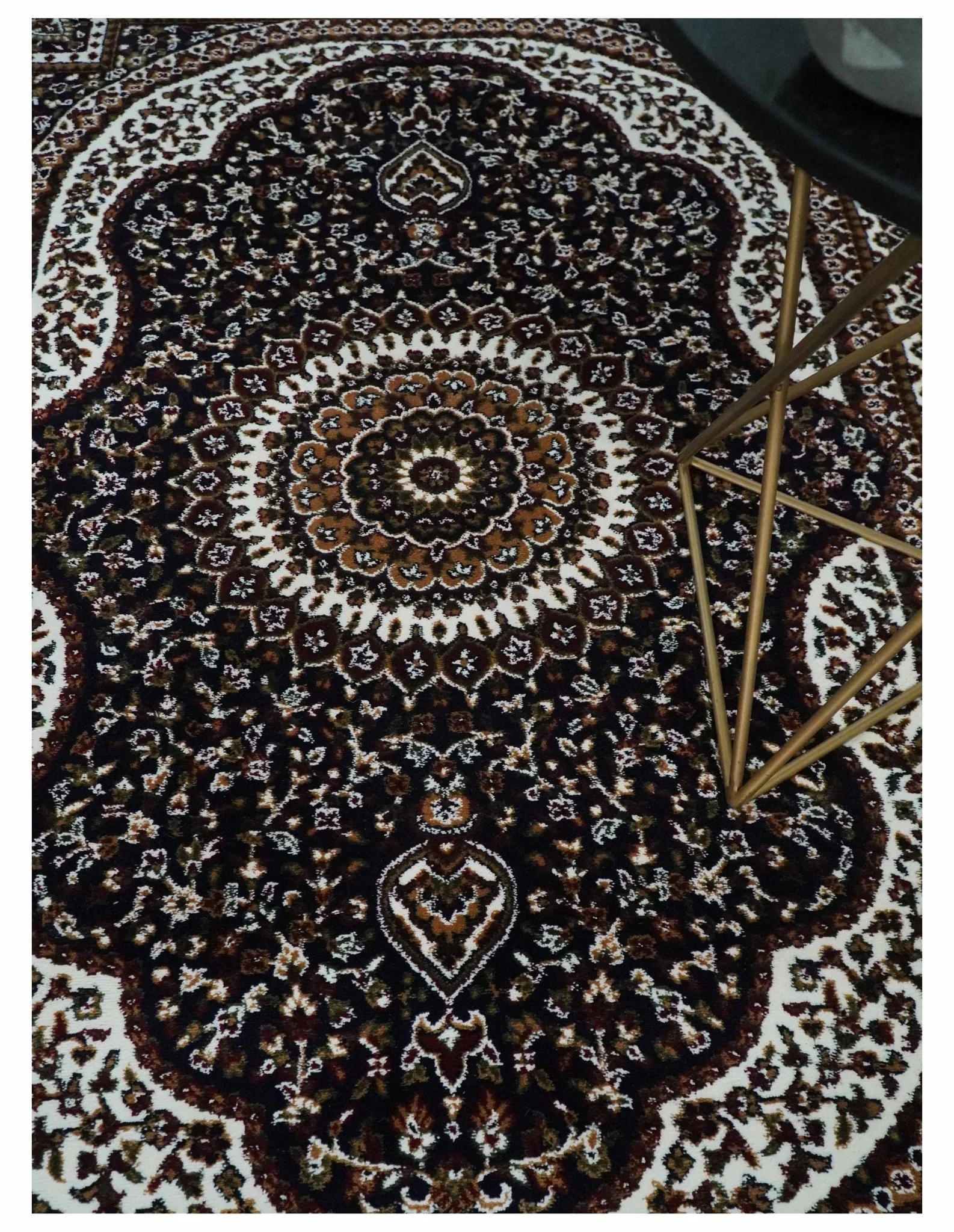 Premium Look 5x7 Black, Ivory and Brown Heriz Medallion Pattern Area Rug - Image 2